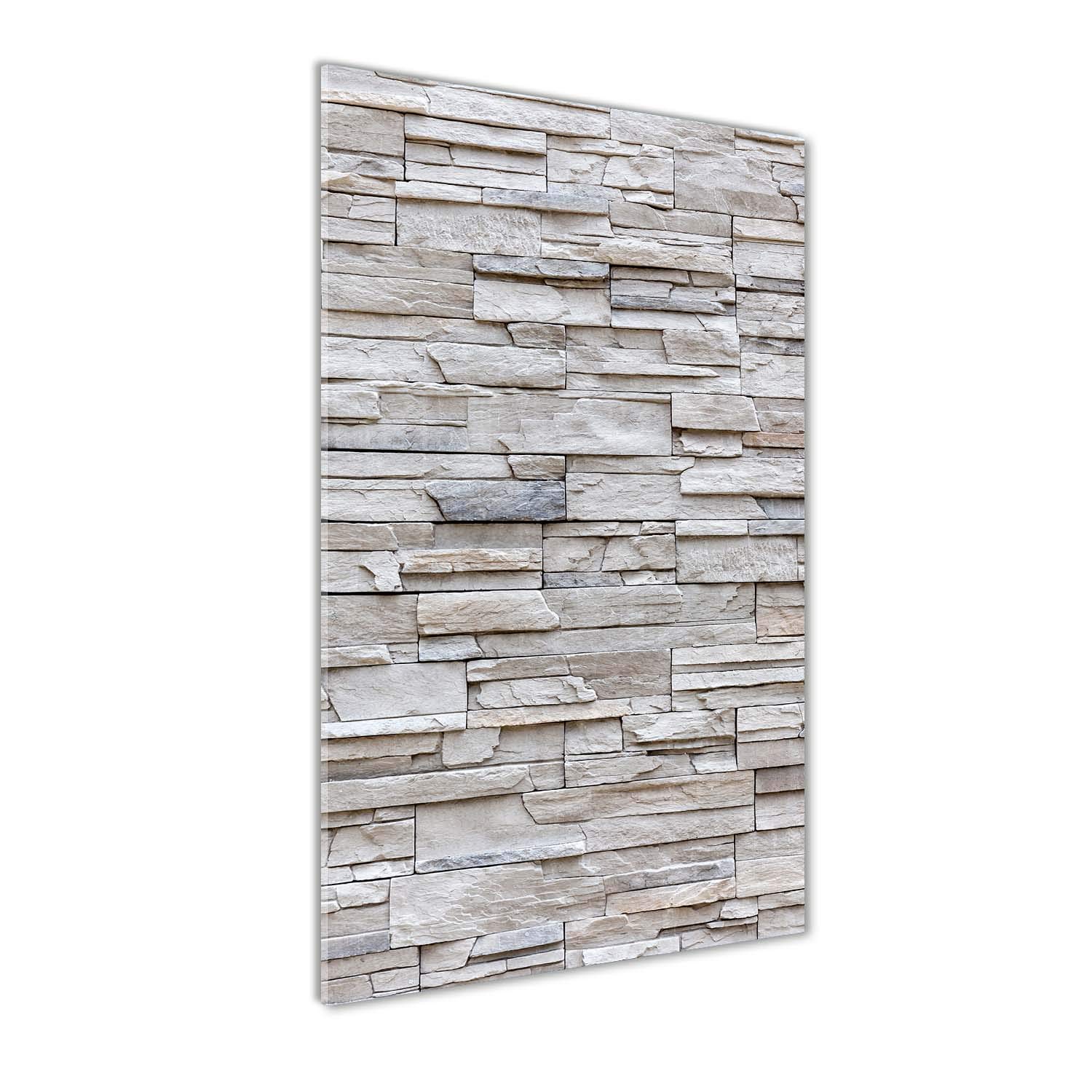 Impression sur verre 60x120 cm cuisine et salon - Ambiance cosy mur de pierre beige