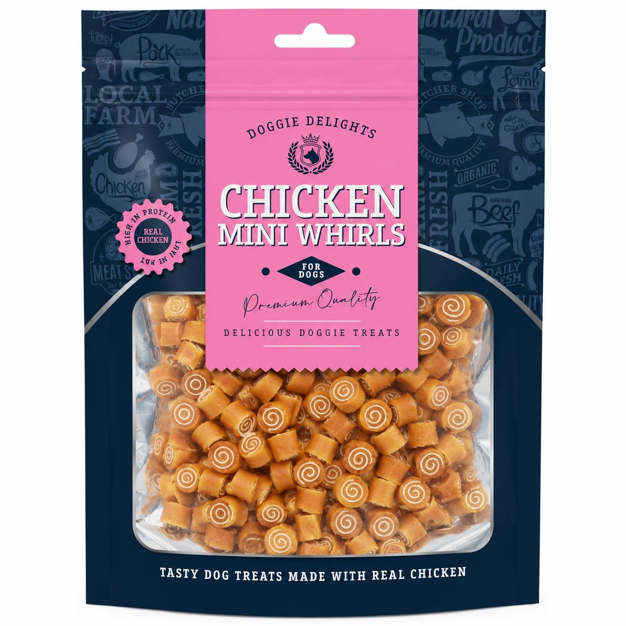 Doggie Delights Chicken Mini Whirls High Protein Dog Training Treats 1 x 125g