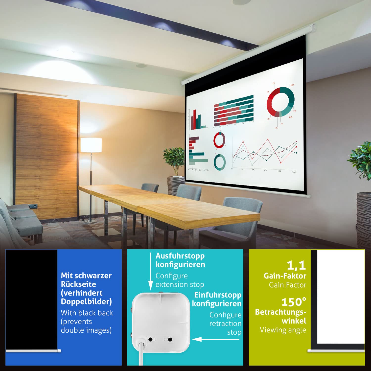 ESMART Economía EXM Pantalla de Motor 177 cm Imagen 140 x 105 cm (69") | Formato 4:3 | Control Remoto | Pantalla de proyección de proyector eléctrico de Cine en casa Pantalla de Motor LCD