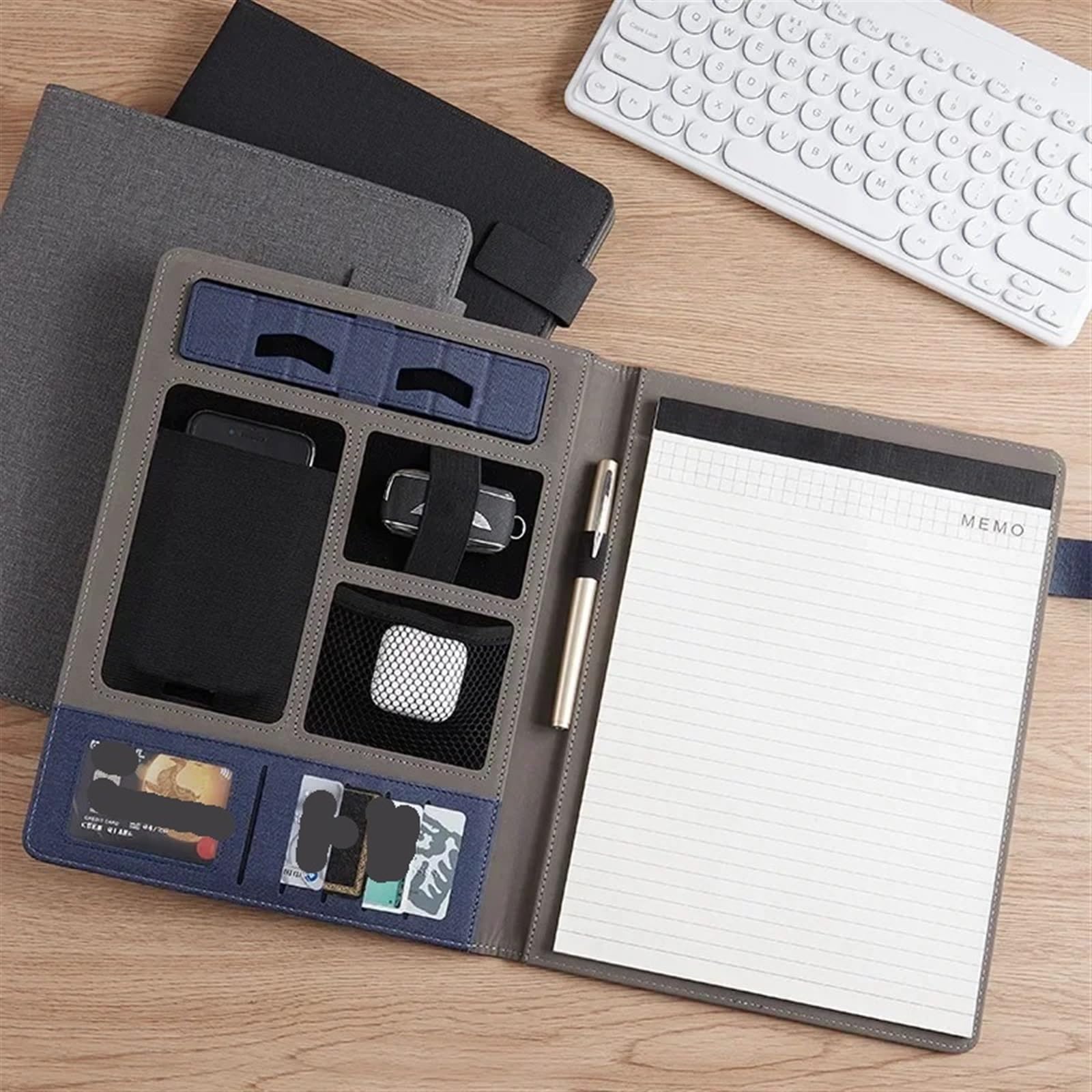 Organizzatore Multifunzionale Porta Carte cancelleria 1 pz Cartella Aziendale File conferenza contratto cartelle in Pelle con Cerniera Cartella Aziendale(Black)