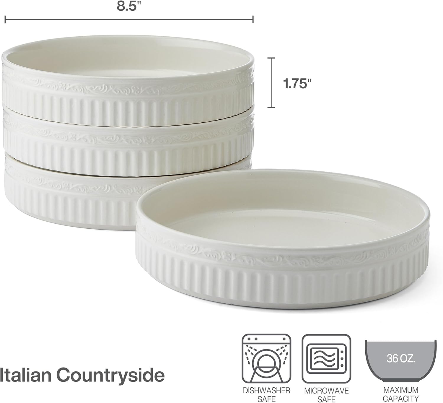 Mikasa Italian Countryside Stackable Pasta Bowls, Set of 4, 8.5 Inch