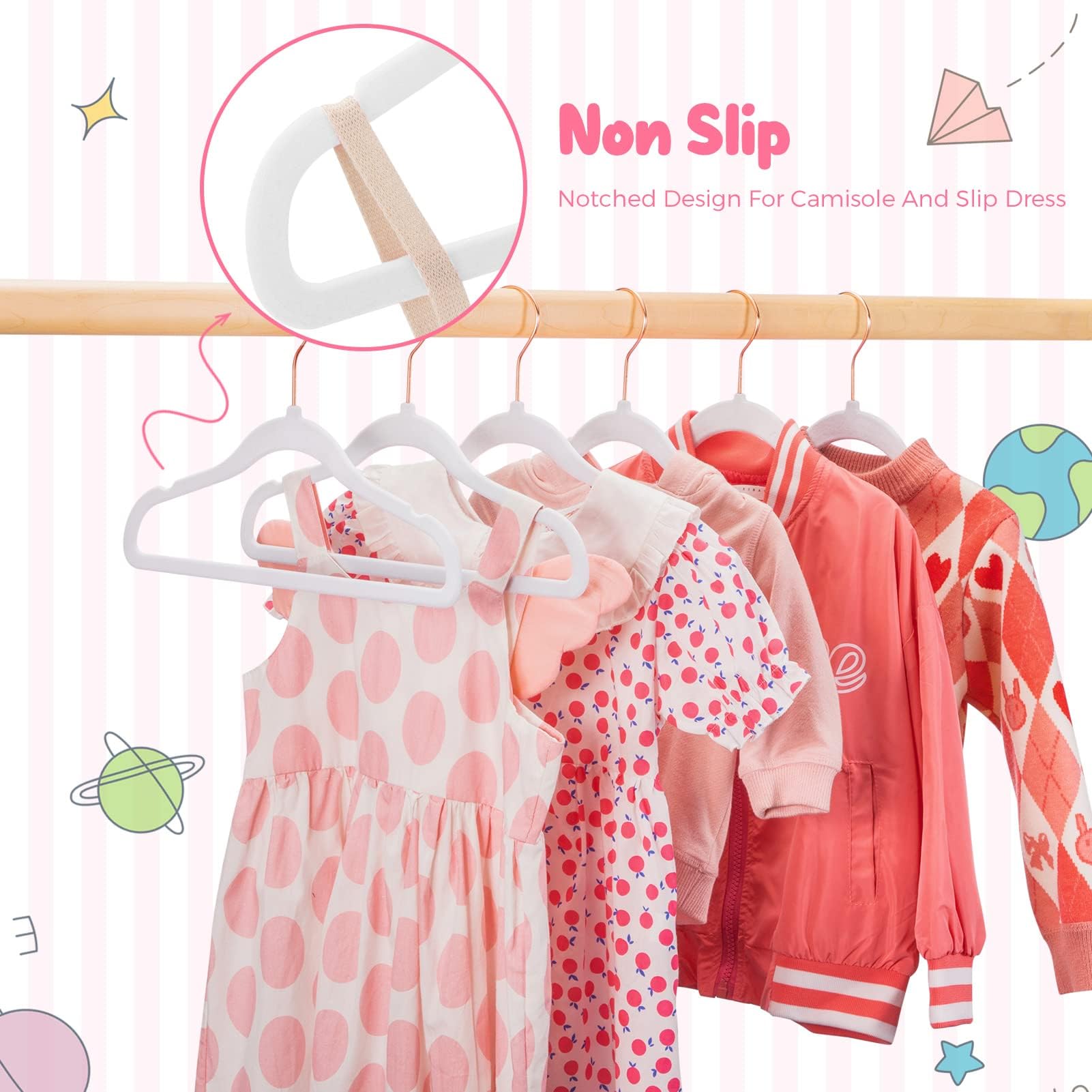 Grucce Per Bambini In Velluto - 16 Pezzi Rosa, 28cm, Antiscivolo, Ganci Girevoli, Risparmio Spazio - Foto 5