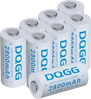 16340 Rechargeable Battery 2800mAh 3.7Volt Li-ion Batteries Button Top 8 Pack for Headlamp Flashlight