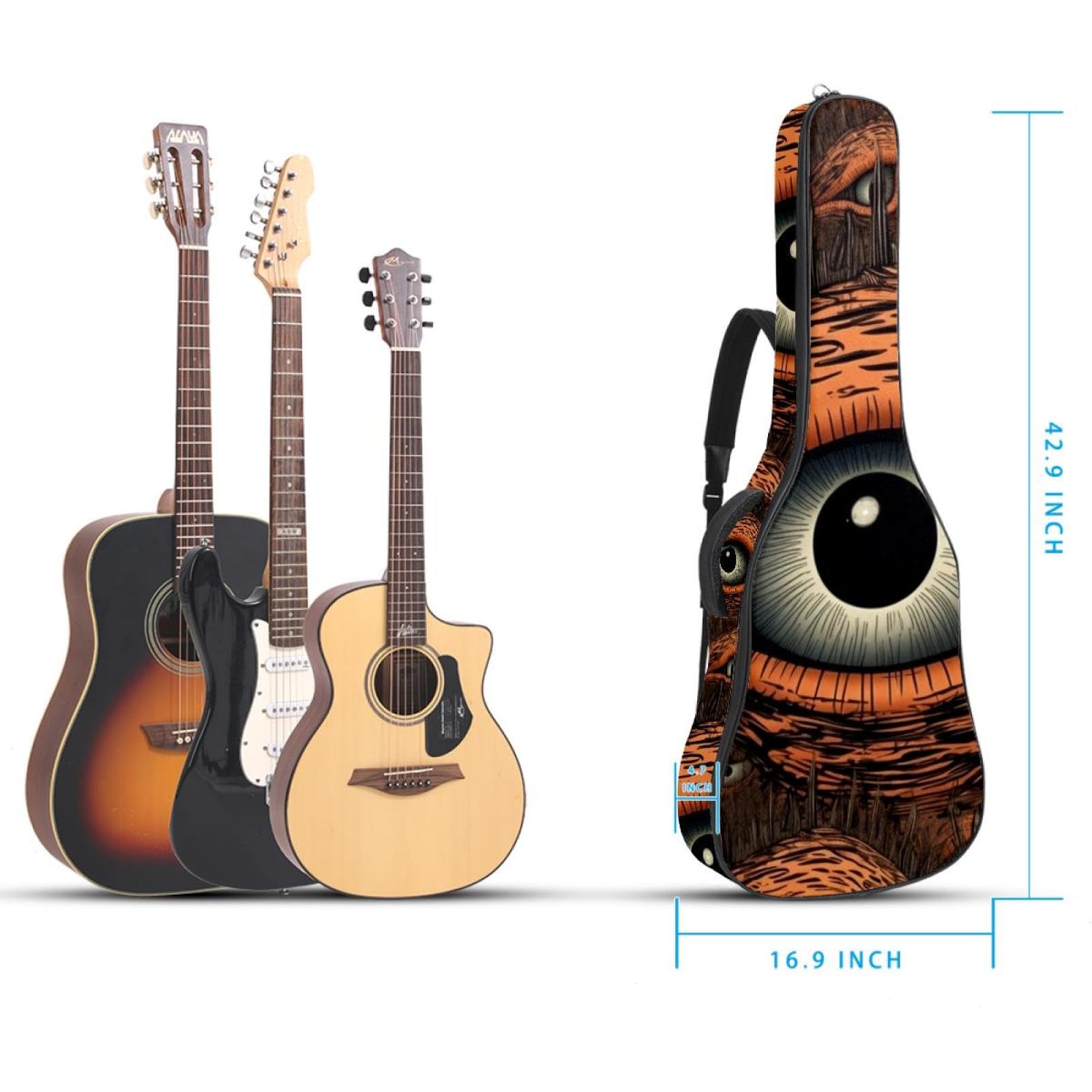 Art Halloween Eyeball Decor 7 Akustikgitarrentasche mit 2 Taschen, verstellbarem Schultergurt und Rückenaufhänger, geeignet für E-Gitarren, Bassgitarren und klassische Gitarren,