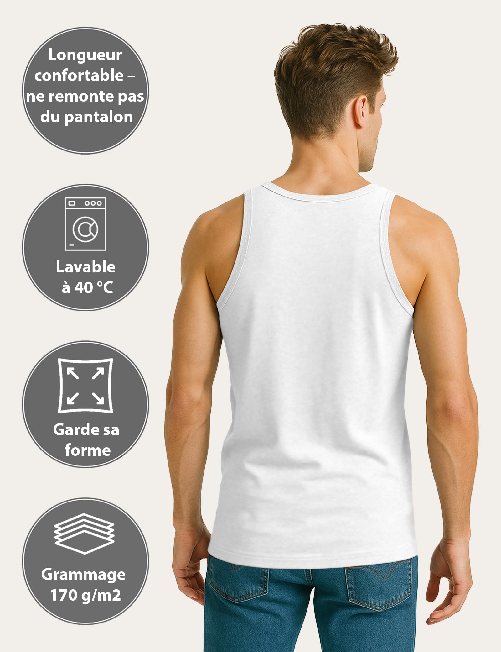 ALPIDEX Lot de 5 Maillot de Corps 100% Coton Débardeur Homme