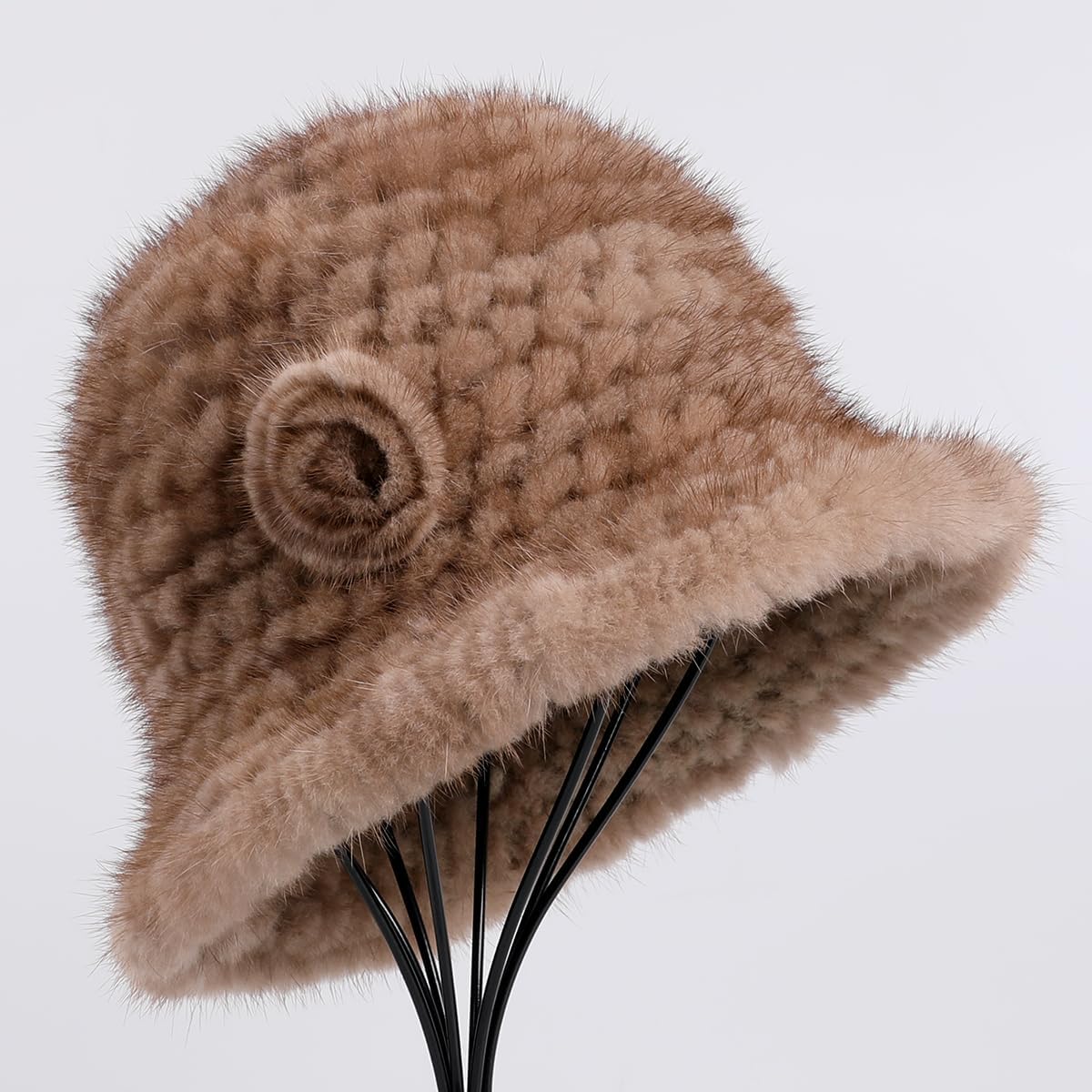 Women's Winter Genuine Mink Fur Knitted Textile Bucket Hat Fisherman Cap