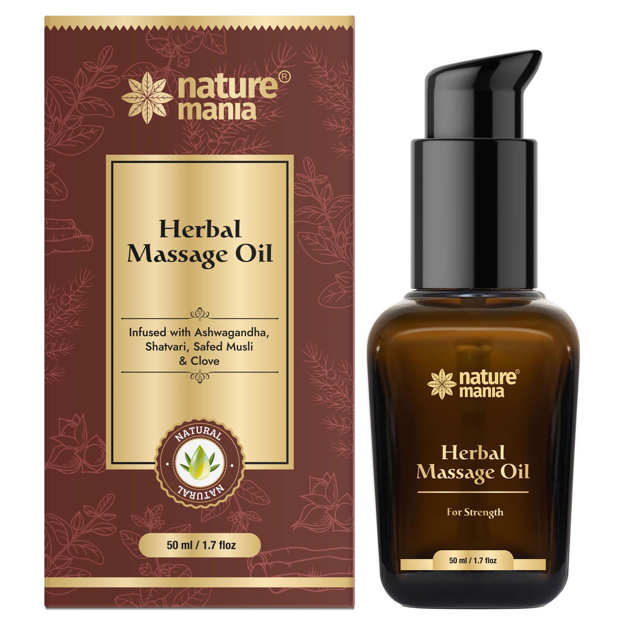 NATURE MANIA Lift-Up Oil for Men | Ayurvedic Body Massage Oil with Ashwagandha & Musli | 50ml