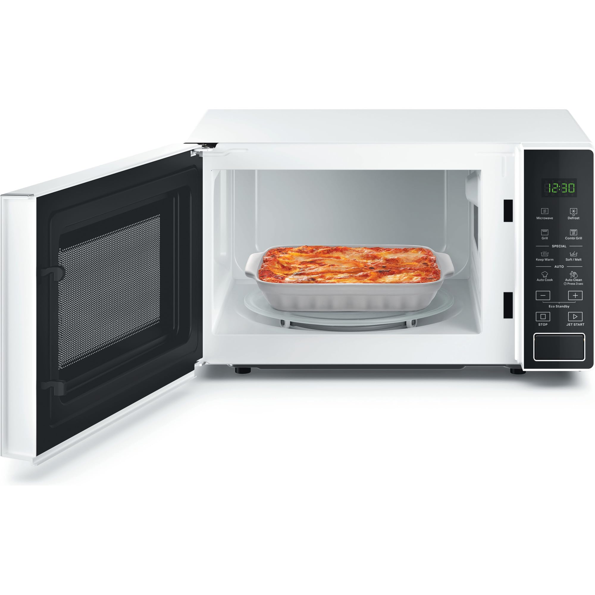 Whirlpool MWP 203 W Forno a Microonde + Grill, 20 litri, Controllo Digitale, Display, Funzione riscaldamento e funzione scongelamento, Colore Bianco, con Griglia alta