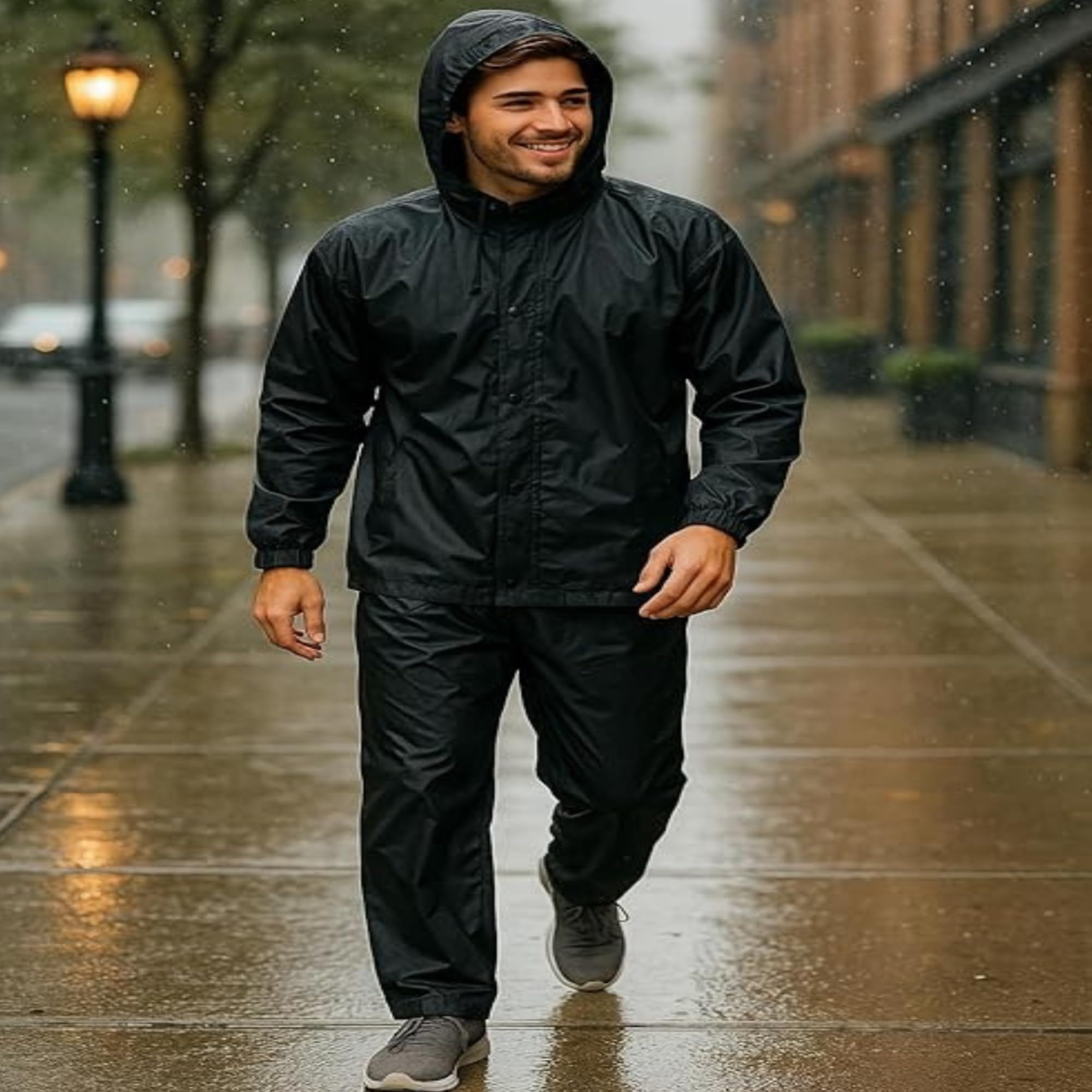 Unox Rain Coat for Men waterproof- Black XL Size Waterproof Raincoat Black with Pant Set suitable for Men, Women, Boys & Girls Adjustable Top and Bottom Rain Coat - Image 6 thumbnail