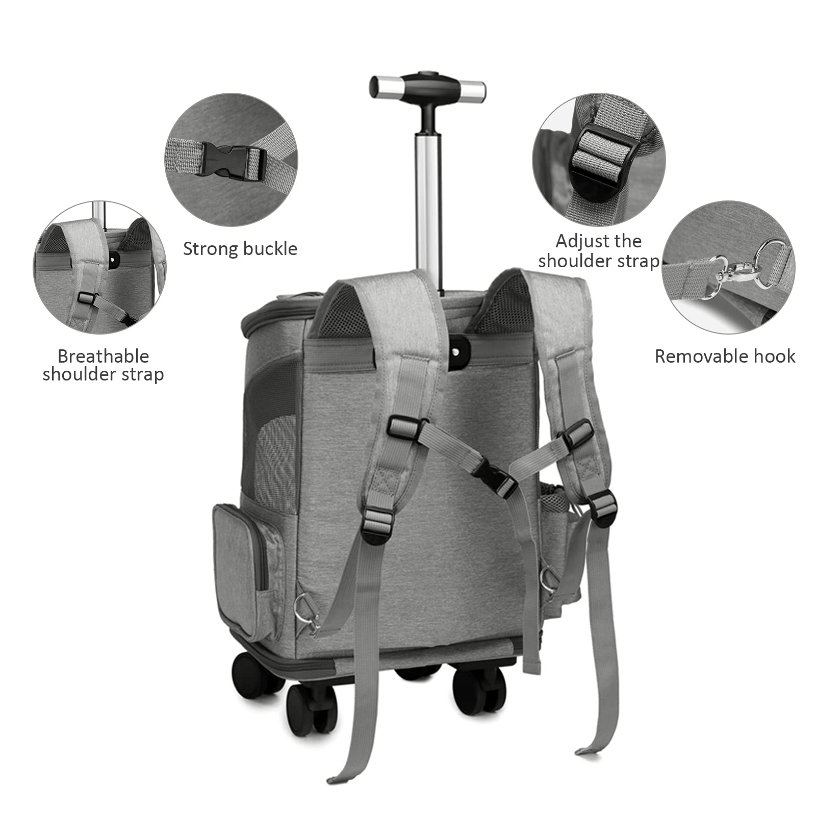 Sac De Transport à Roulettes Pour Chien/Chat - Jusqu'à 15kg, Poignée Télescopique, Mode Sac à Dos - Voyage, Avion