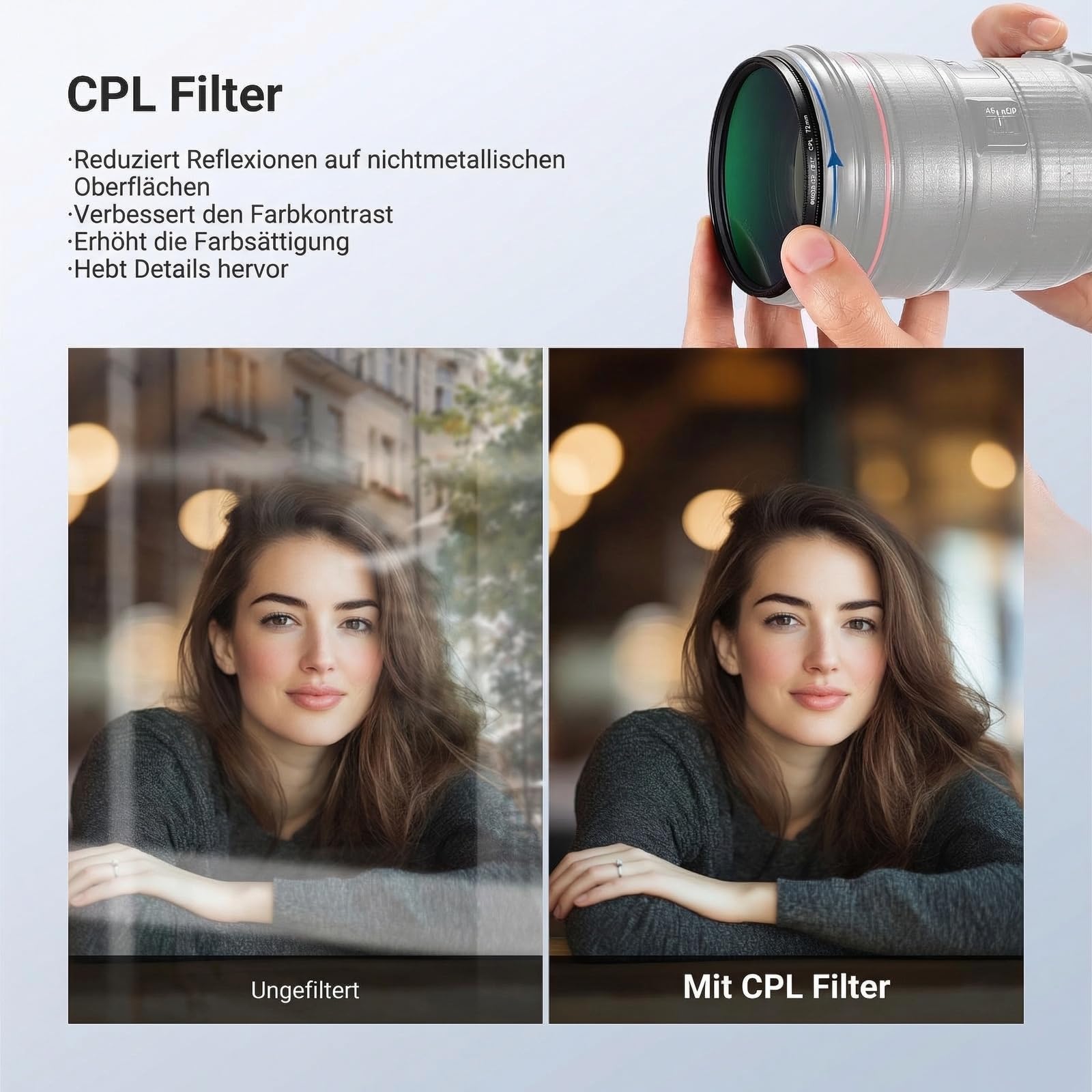 NEEWER 72mm variables ND + CPL + UV Filter Set, 3er Pack, mehrfachvergüteter Graufilter (ND2-400) zirkularer Polarisationsfilter Kamera Objektiv Polfilter, Foto Zubehör mit Tragetasche Objektivdeckeln