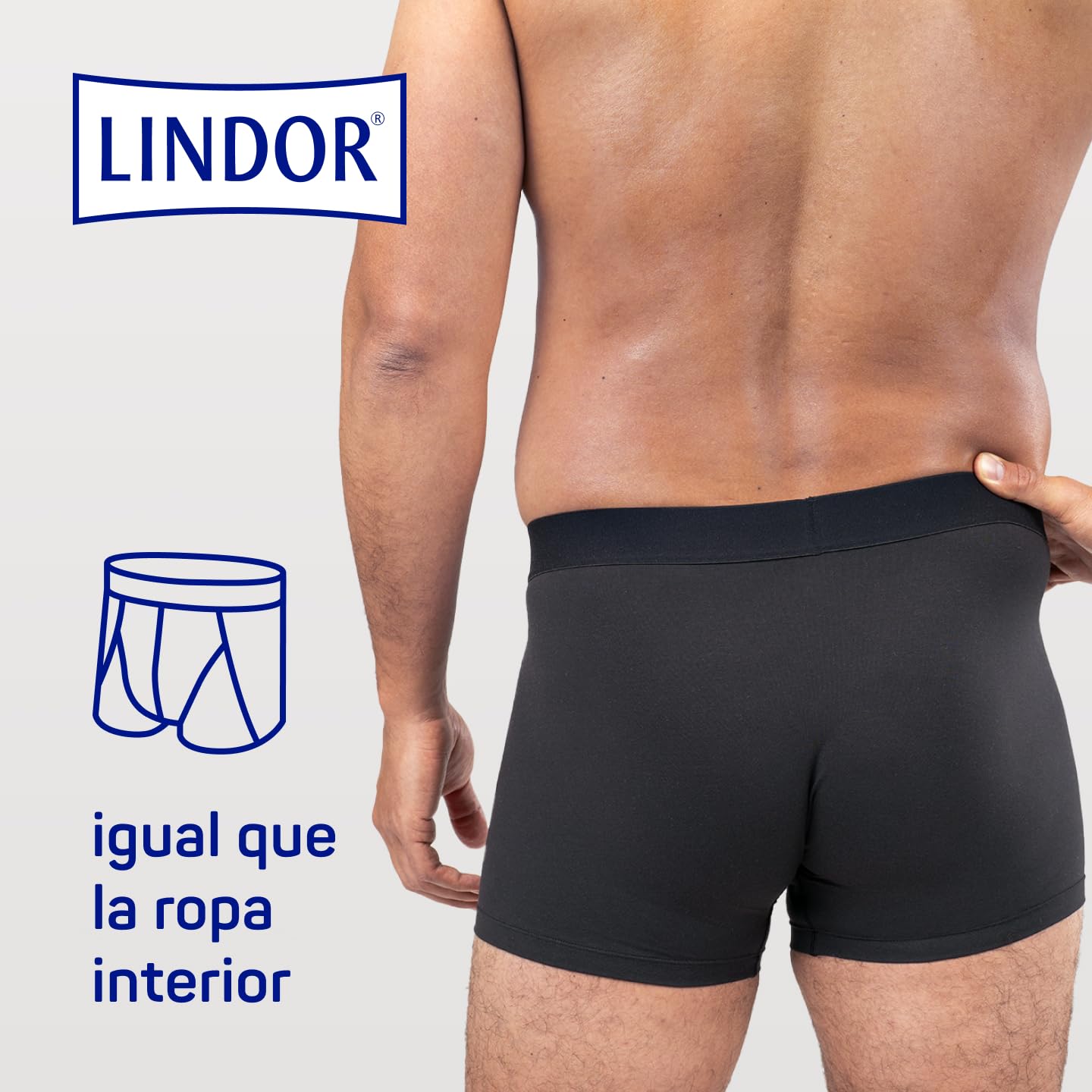 LINDOR MEN - Calzoncillos Absorbentes de Incontinencia, Boxers Protectores para Goteos y Pérdidas, Talla L, Lavables a 60° C, sin Biocidas, Oeko-Tex, Aptos para Secado en Secadora, 5 Uds