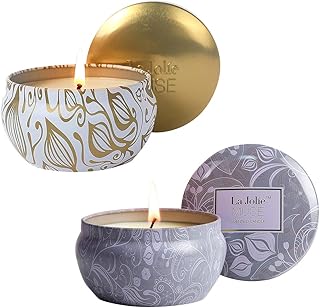 La Jolie Muse Bougies Parfumées Coffret Cadeau Lot de 2 pour Fête Aromathérapie Yoga en Cire Bio Vanille Coco Lotus Bleu Soulagement de Stress
