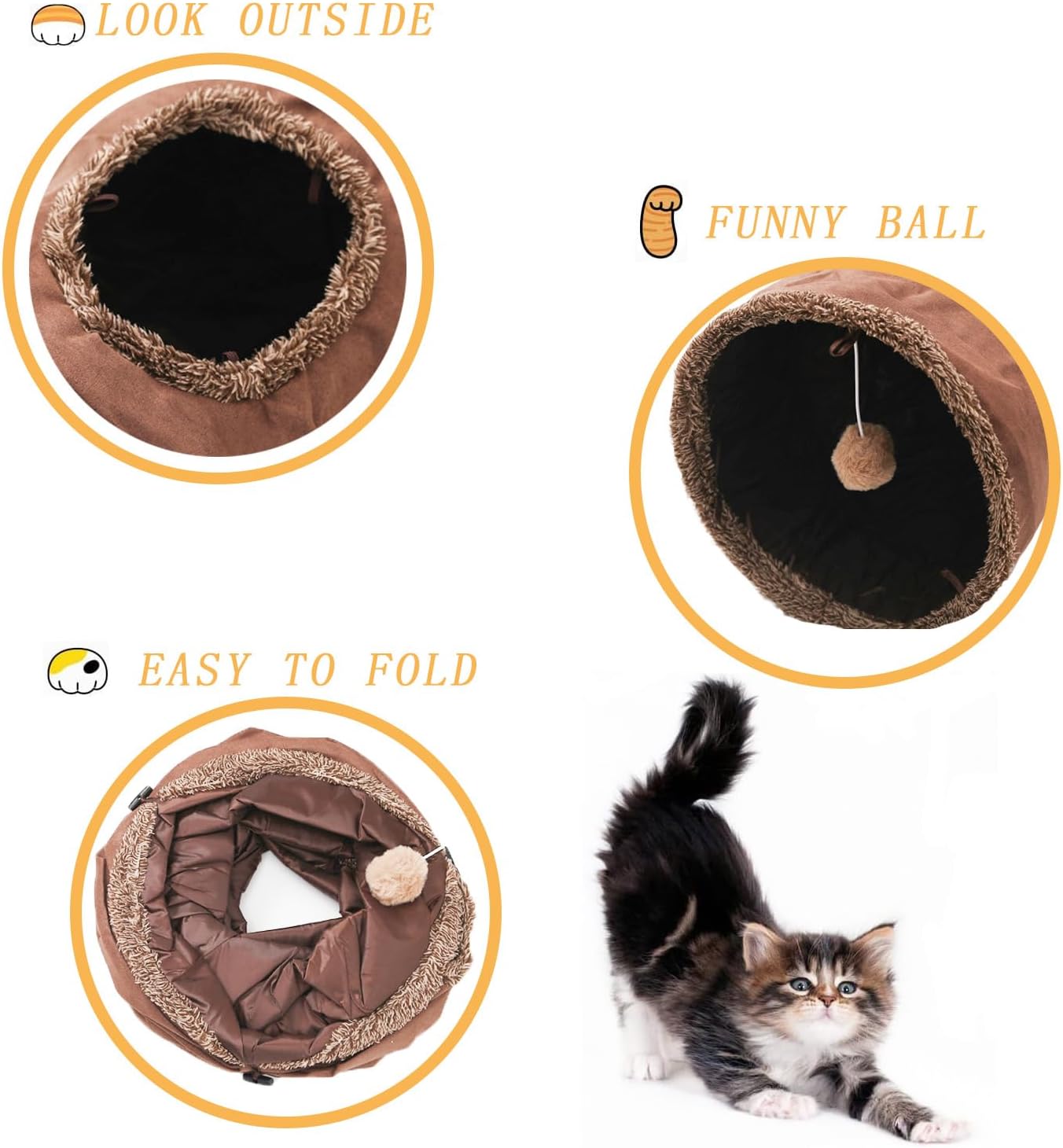 Cat Tunnel, Indoor Cat Toy, 49.2×11.4 Inch Foldable Large Tunnel, Exercise Cat Tunnel with Interactive Ball, Indoor and Outdoor Toys for Kittens, Puppies and Small Animals
