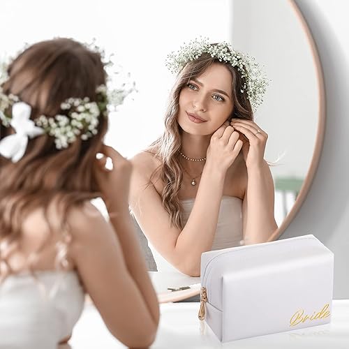 Miniatura 4 de Hillban Bolsa de maquillaje de piel sintética, 6 unidades, para novia y dama de honor, bolsa de maquillaje impermeable, bolsa de maquillaje, bolsa