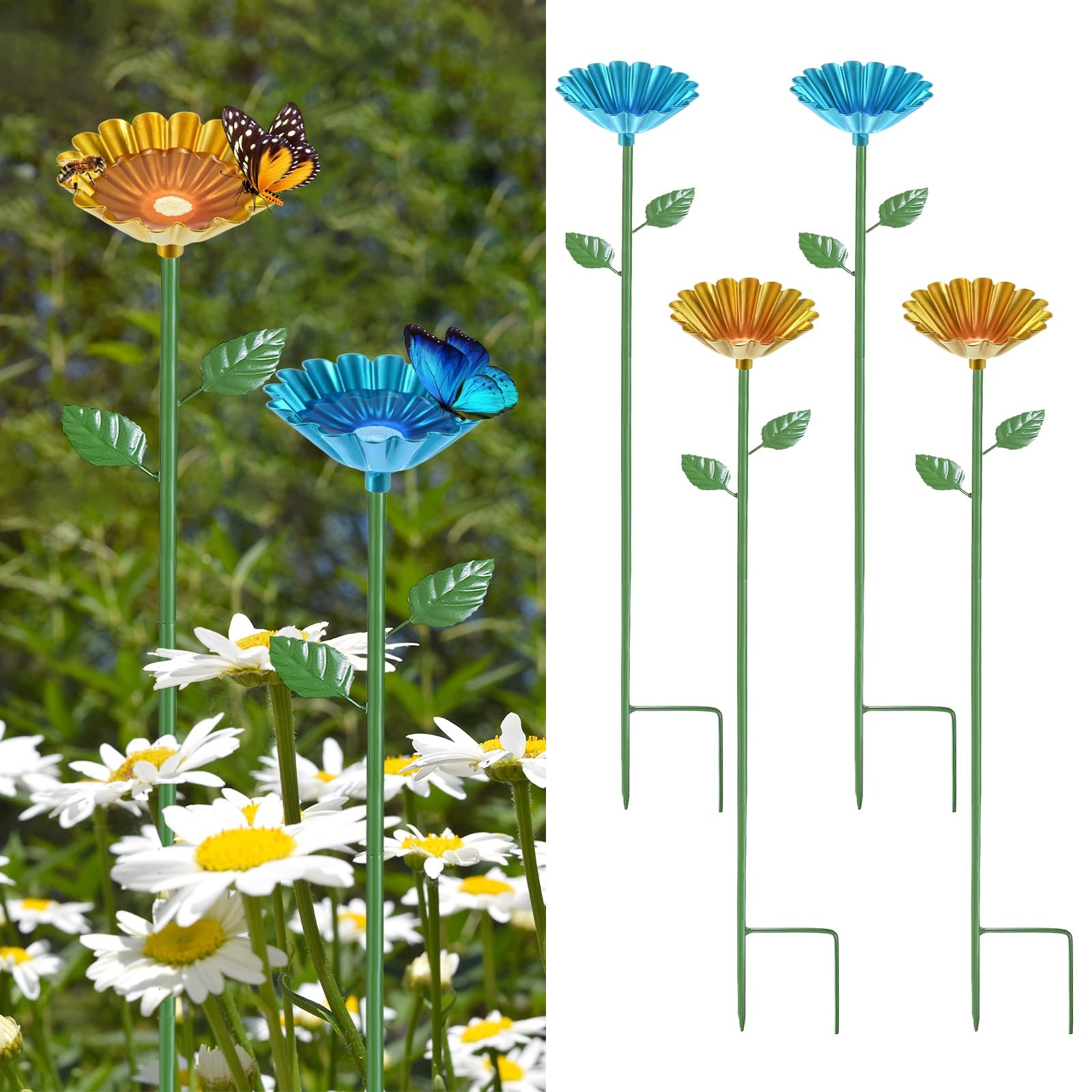 M METERXITY 4-Pack Bee Watering Station 64cm/25 inch Iron Blue, Yellow
