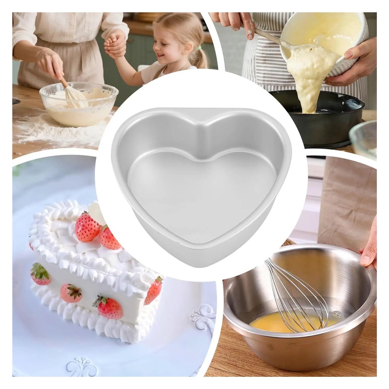 Tortiere da 3 pezzi for la cottura Per Cottura Torte a Cuor | Teglie da forno antiaderenti a forma di cuore in alluminio, stampi for dolci, muffin, dessert, San Valentino(10 inches)