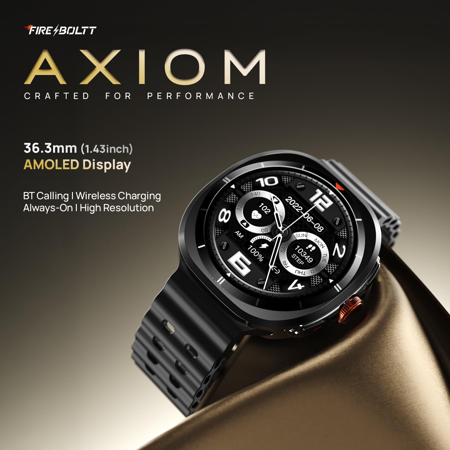 Fire-Boltt Axiom Round Smart Watch 1.43″ Super AMOLED Display with Always‑On Mode, Bluetooth Calling, Rotating Crown, SPO₂ & Heart Rate Monitor, IP67 Waterproof Silicone Smartwatch for Men - Black — Amazon image 2