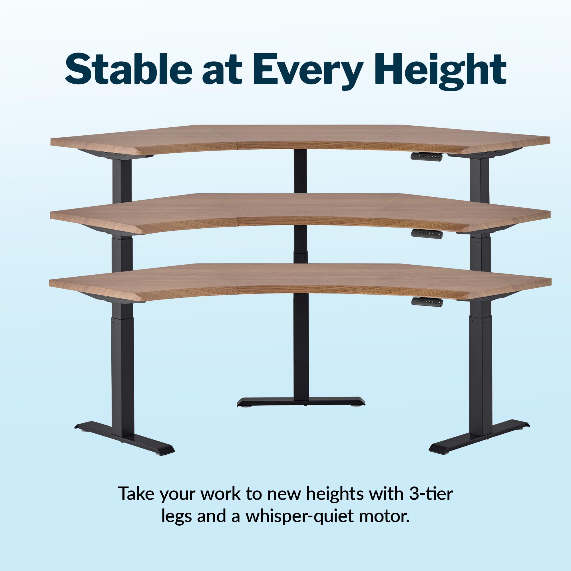 Vari Command Center Electric Standing Desk 120 Curved Sit-Stand Gaming Desk Corner Workstation for Triple Monitors Sloped Front — view 5