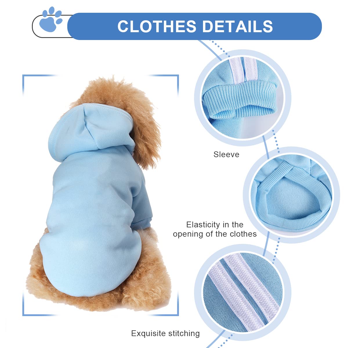 Puppy & Dog Winter Apparel - Cotton Fleece Sweatshirt Hoodies for Small Medium & Large Dogs & Cats, light blue, XX-Large - Image 2