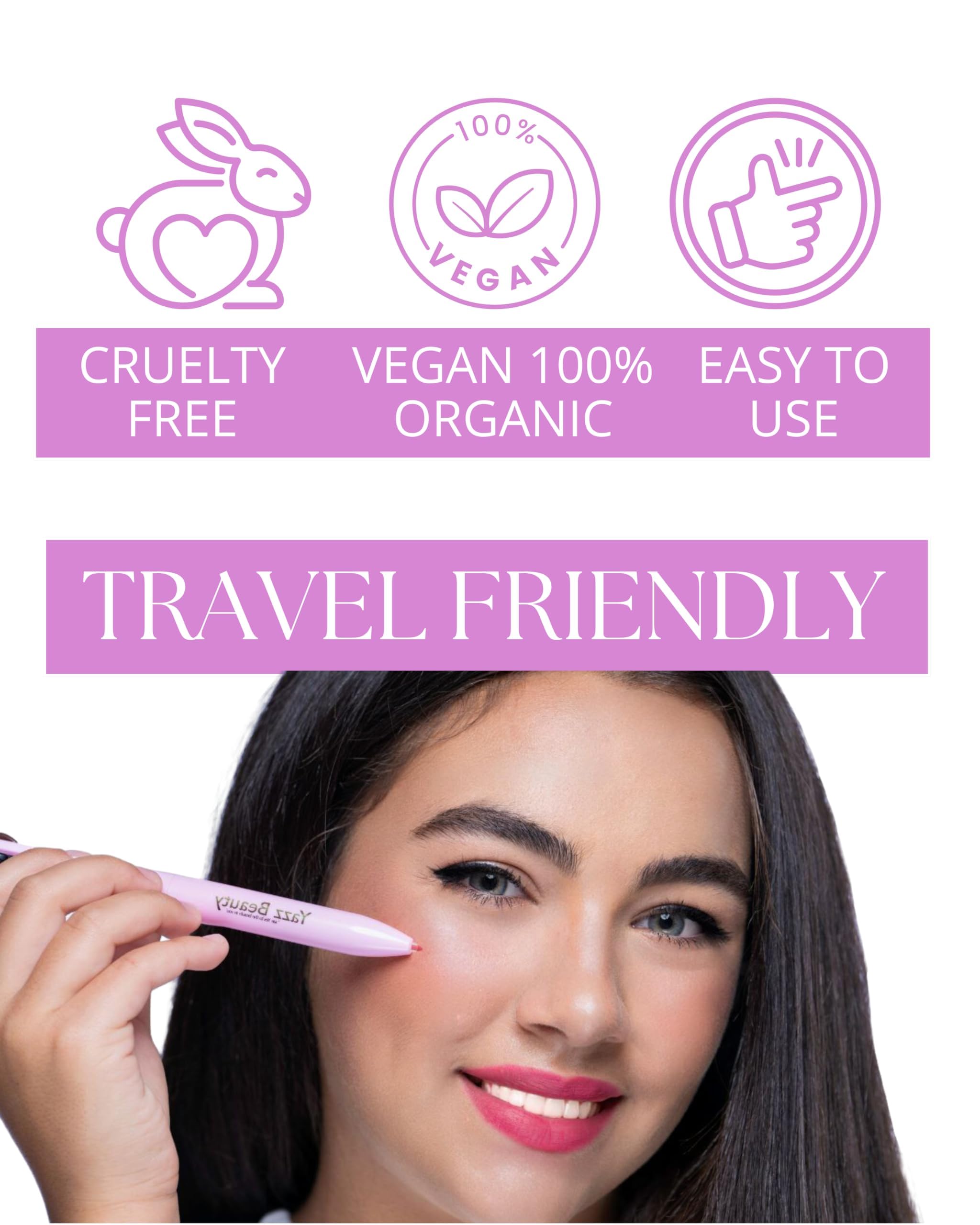 Lápiz de retoque de maquillaje 4 en 1 con delineador de labios rosa intenso, delineador de ojos negro, lápiz de cejas marrón oscuro e iluminador blanco brillante, bolígrafo de belleza 6
