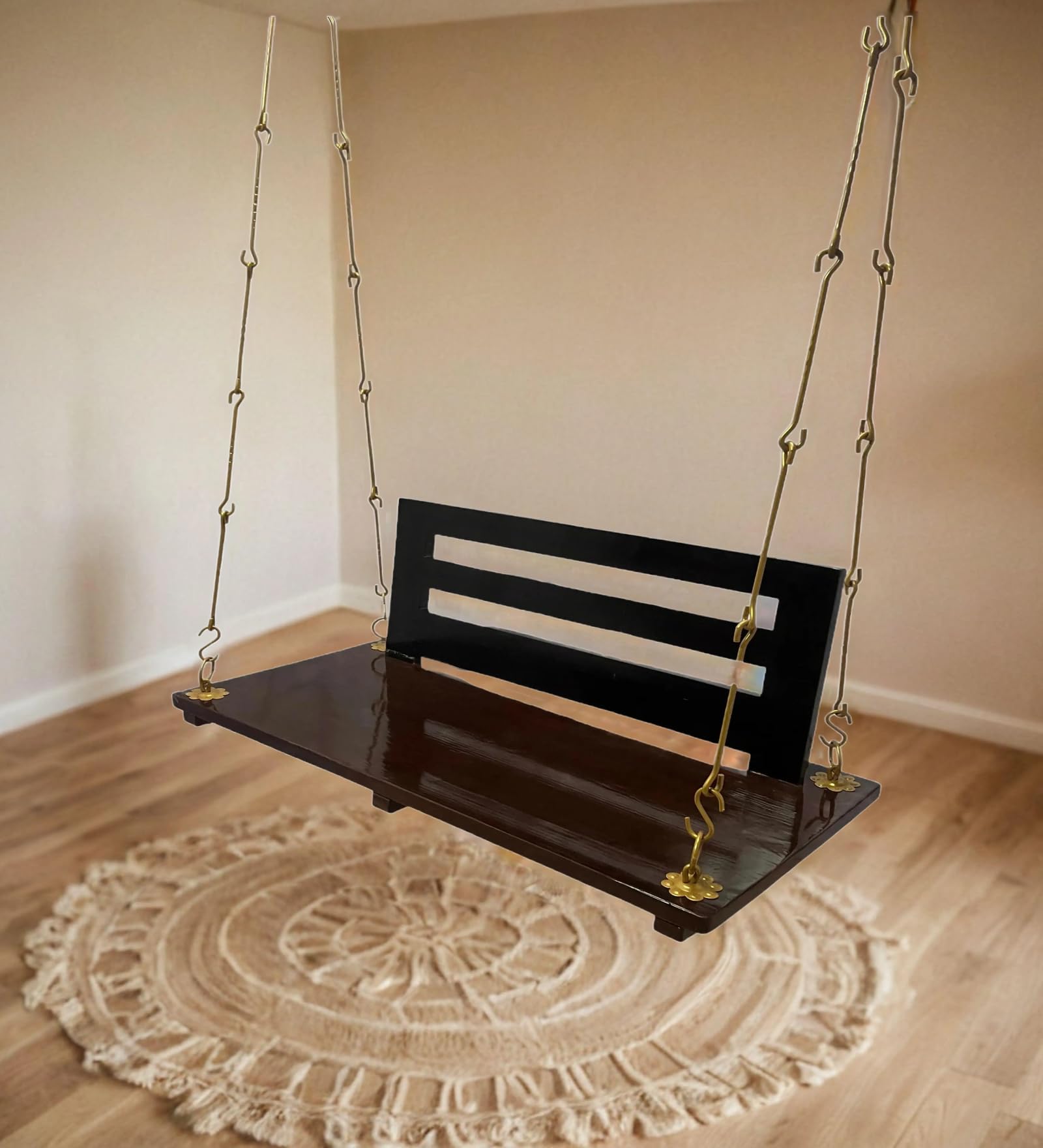 Jairi traders Wooden Swing with Back Support and Stainless Steel Accessories 4 x 2 feet-image-35