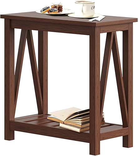 ChooChoo Mesa auxiliar de granja, mesa auxiliar estrecha, mesa auxiliar delgada con estante de almacenamiento para espacios pequeños, mesita de