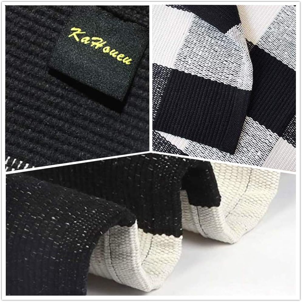 KaHouen Buffalo Check Runner Rug (24 x 71 Inches),Hand-Woven Buffalo Plaid Runner Rugs, Black and White Checkered Outdoor Rugs for Kitchen/Living Room/Bathroom/Laundry Room