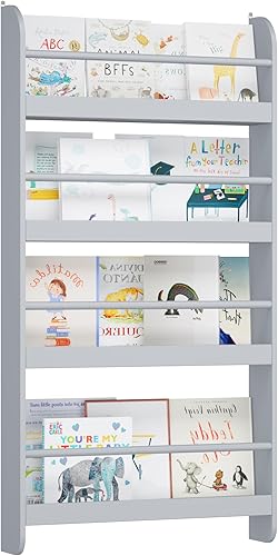 Miniatura 7 de FOTOSOK Estantería para niños, organizador de 4 niveles de montaje en pared para juguetes y libros, estantería de almacenamiento de juguetes en