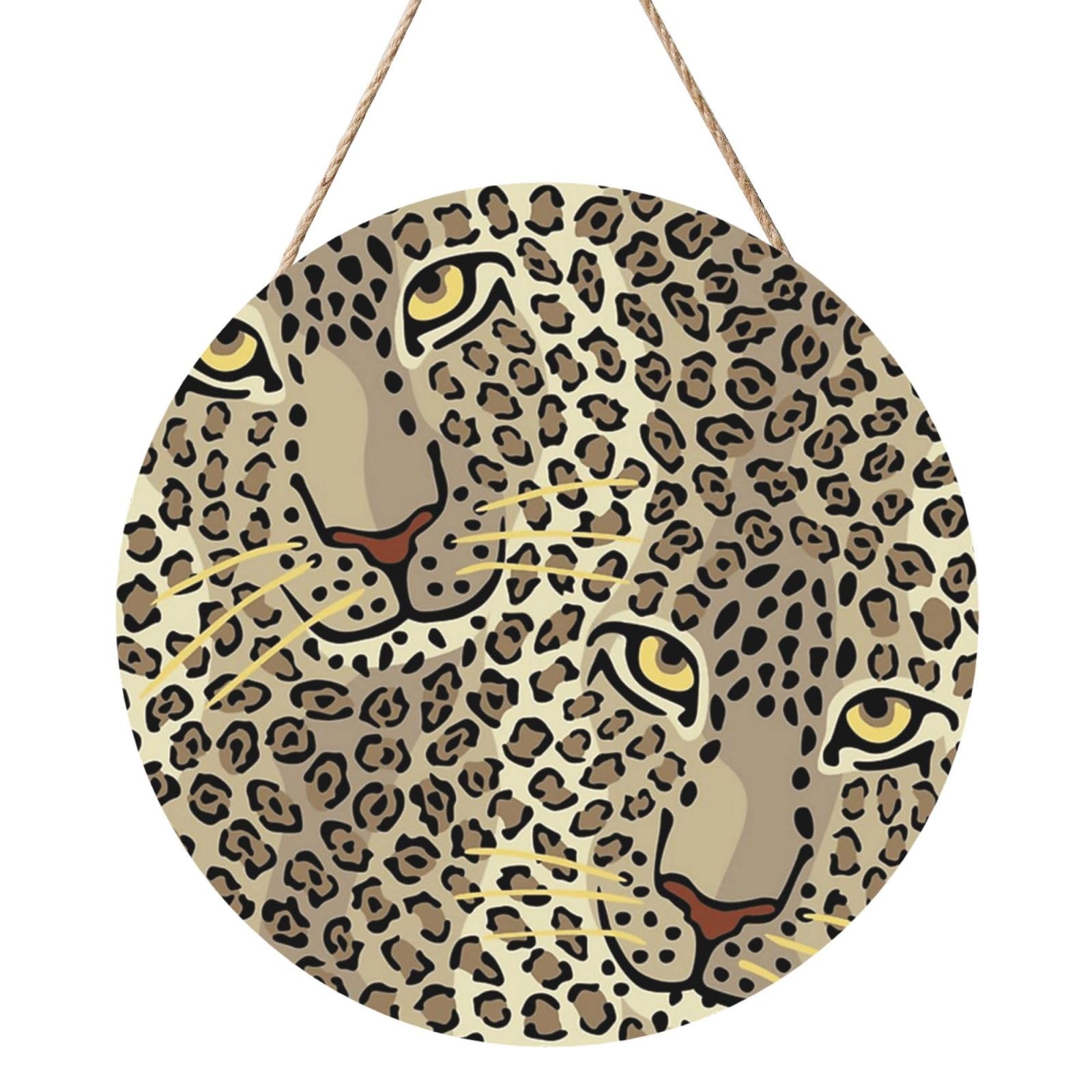InOmak Animal Leopard Print, Round Wood Panel Painting 12 in, Wall Hanging Painting For Home