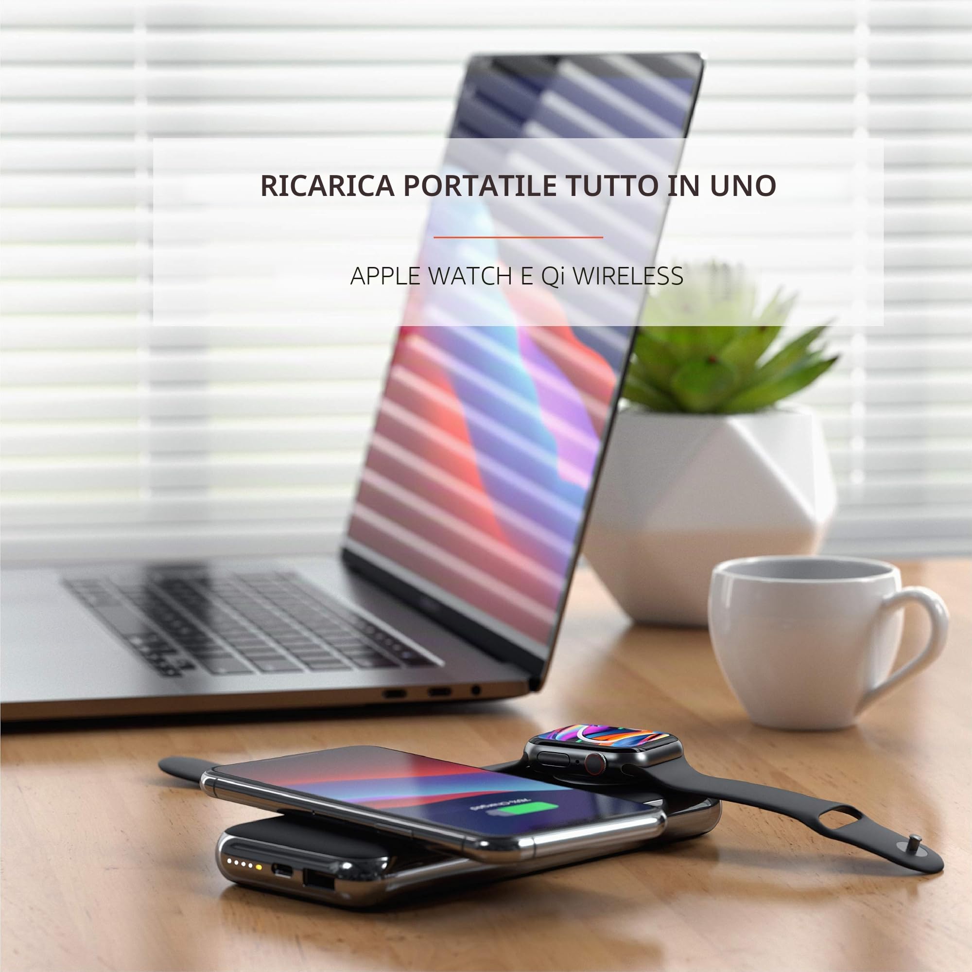 SATECHI Power Bank Wireless Quatro 10000mAh | Ricarica Serie iPhone 17-12, Apple Watch e AirPods, tutto in un'unica batteria portatile