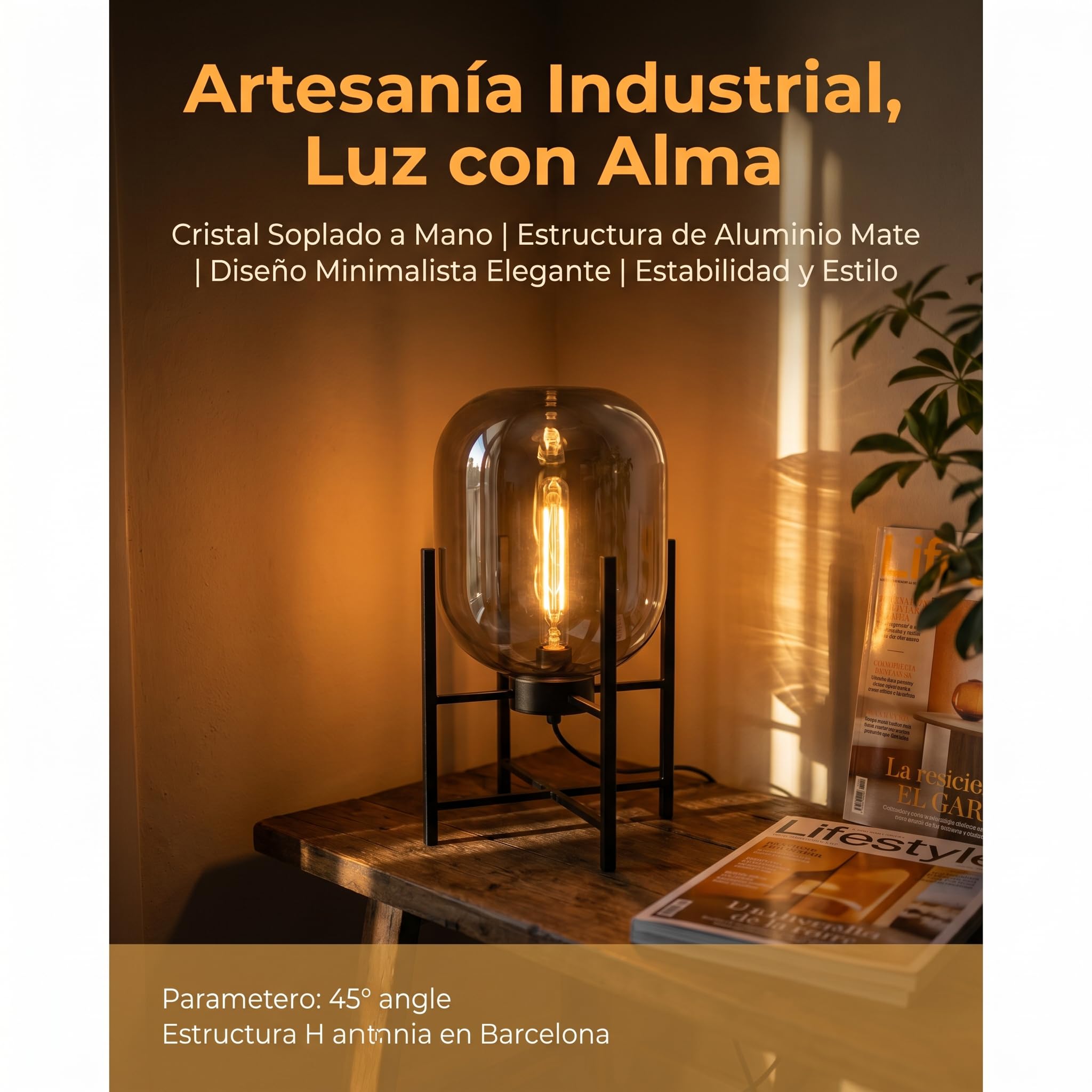 BARCELONA LED Lampada da Tavolo o da Terra SMALL CRAFTY E27 Vetro Grigio Fumé Alluminio Nero Opaco Illuminazione d’Ambiente Decorativa Design Moderno per Soggiorno Camera da Letto Studio Hotel