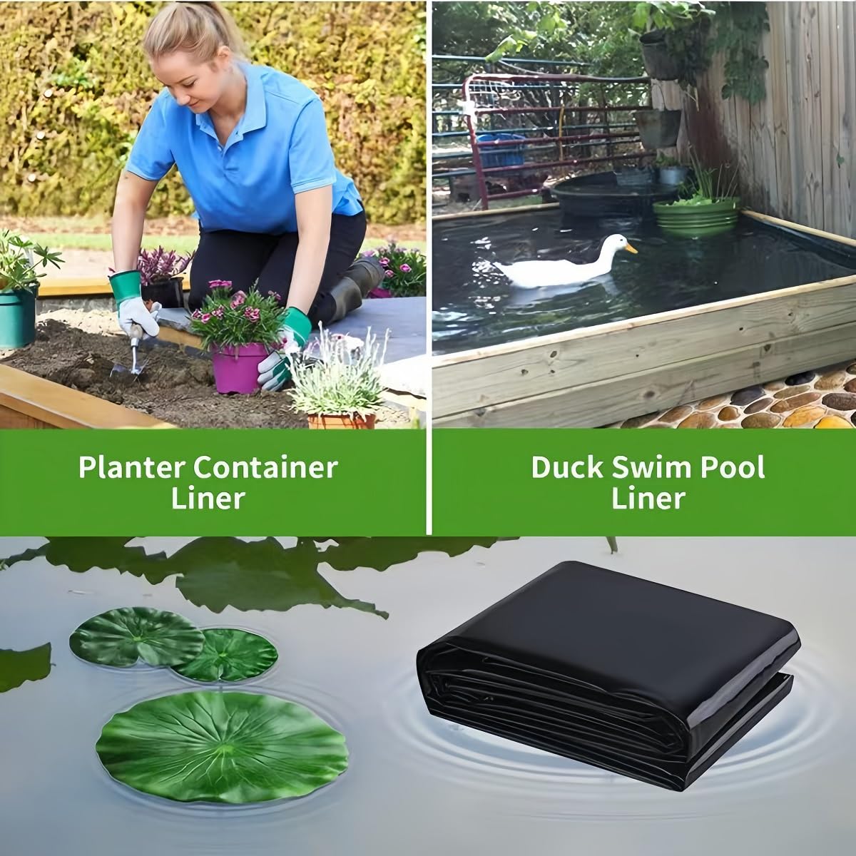 Kiuiom Telo Laghetto,Gardens Pools Membrane,Laghetto per Pesci di Grandi Liner,Fodera Laghetto Flessibile per Piscina Giardino,Rafforzare Ebellezza Dell'ambiente,Pellicola Sigillante,Nero