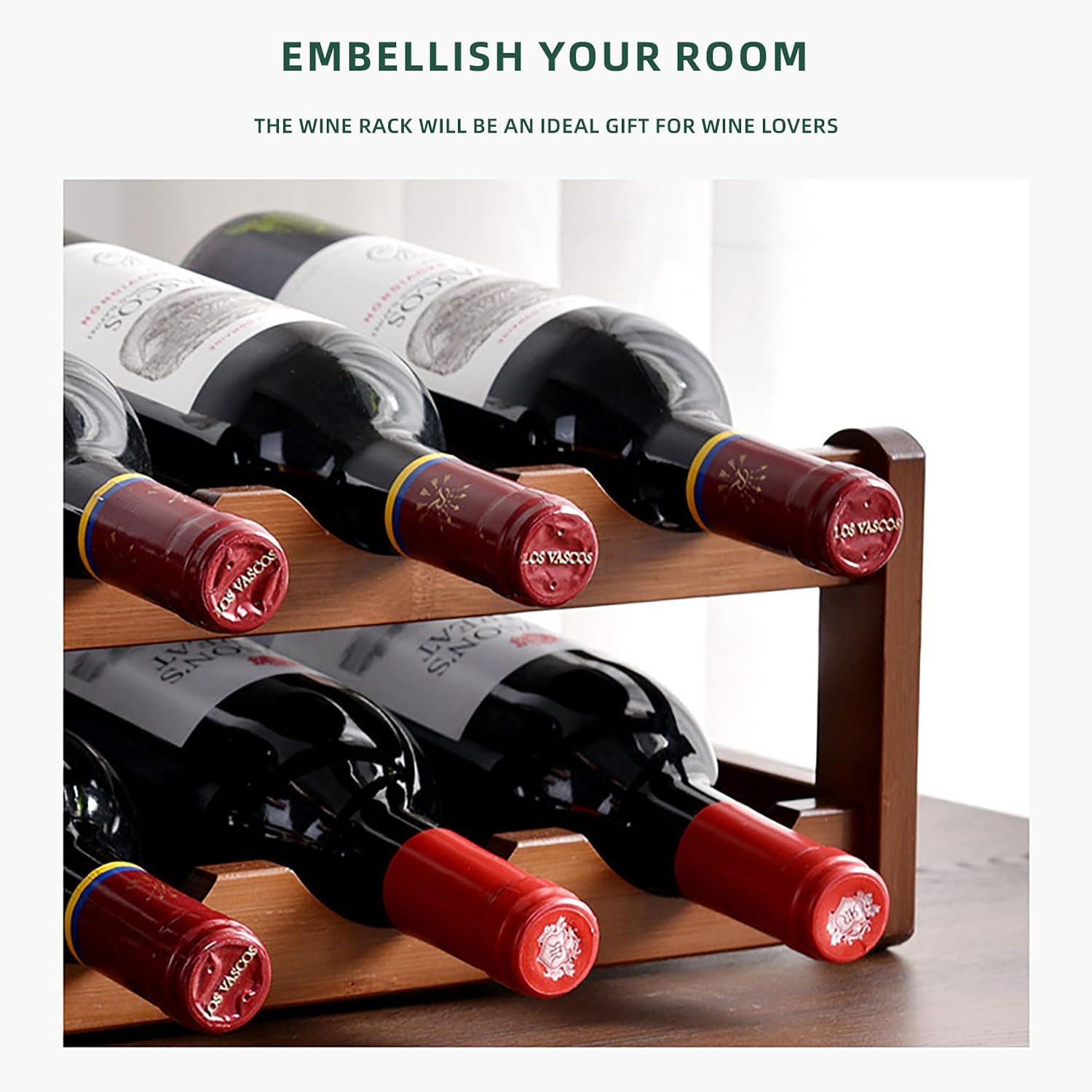 Bamboo Wine Rack, Kitchen Countertop Storage Cabinet Shelf, Pantry Wine Holder(2-Tiers 8-Bottles)