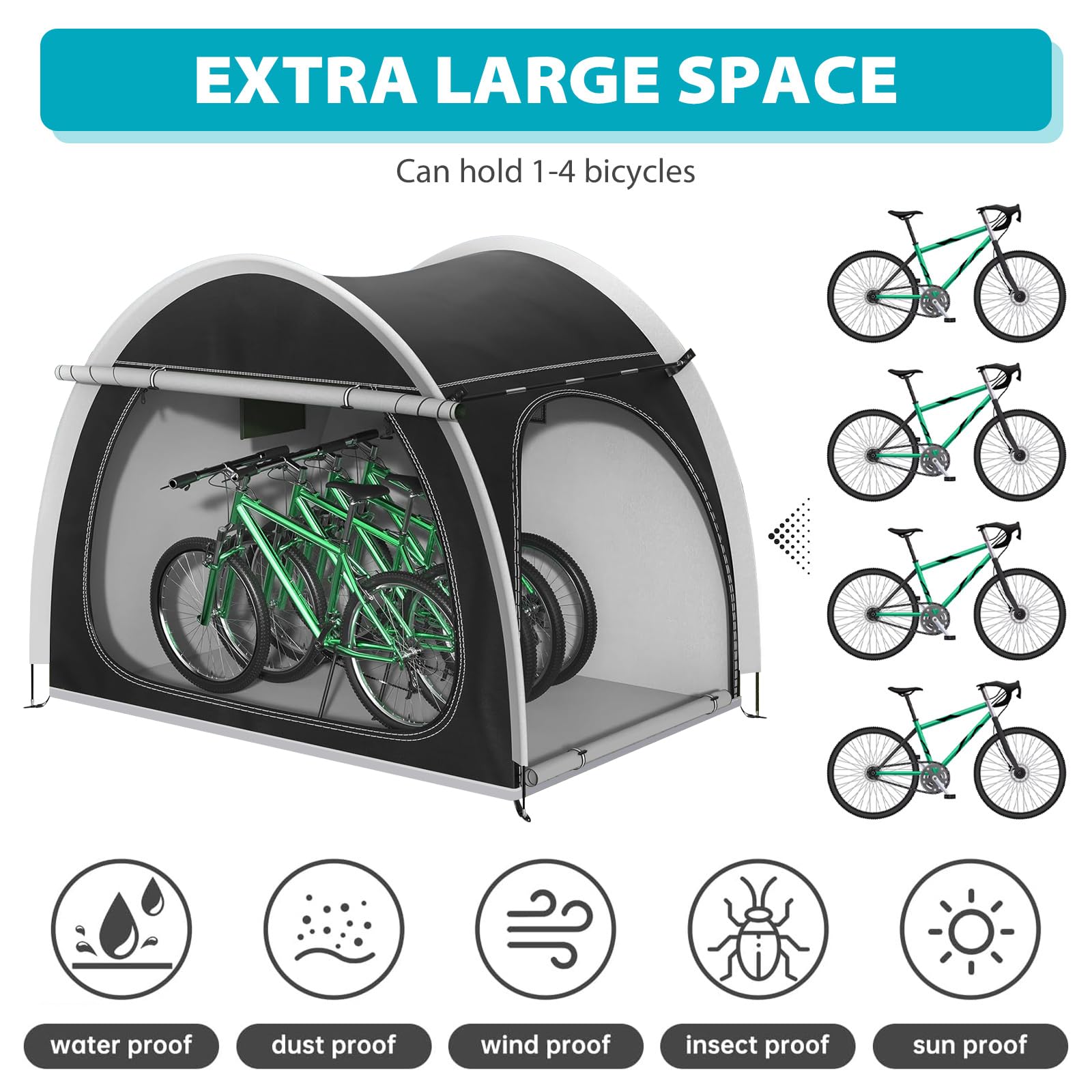 Garage impermeabile per bicicletta, tenda da campeggio 210D Oxford, peso pesante, copertura impermeabile, tenda di stoccaggio portatile, strumenti da giardino (verde