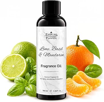 Essican Purelife Lime, Basil & Mandarine Fragrance Oil for Candle Making Scents 100ml, Scented Oils for Humidifier - Long Lasting Aroma Candle Scents Wax Melt Fragrance Oils for Soap & Bath Bombs