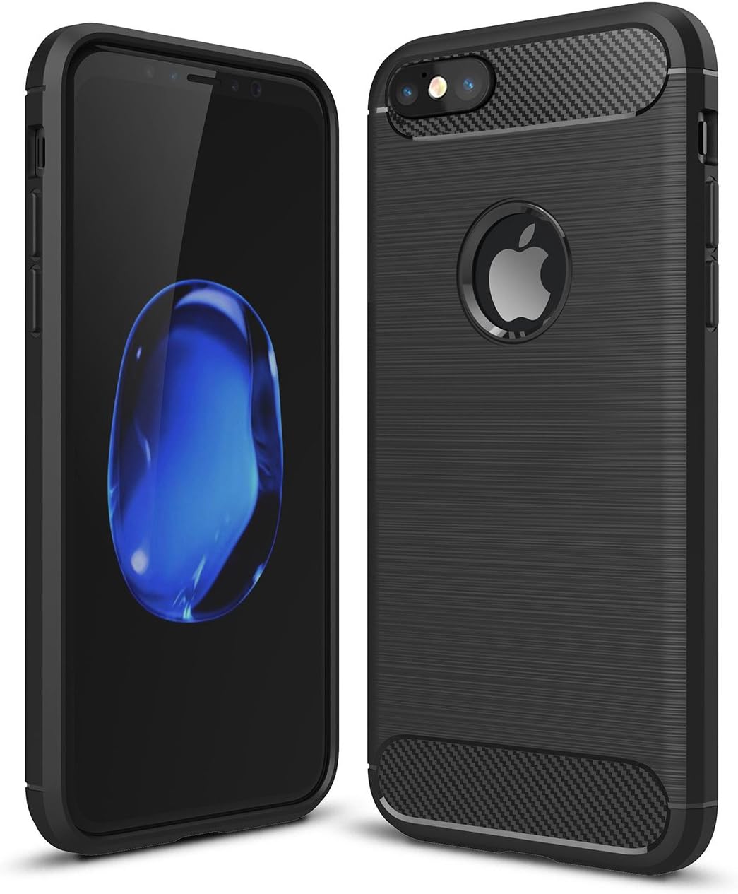 iPhone 6 Plus / 6s Plus Shockproof Silicone Light Brushed Grip Case Protective Case Cover for Apple + Screen Protector iPhone (Black)