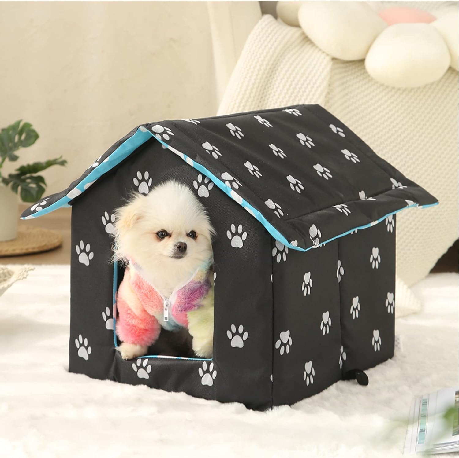 Casetta per gatti per esterni, resistente all'inverno, impermeabile, resistente alle intemperie, per animali domestici, morbida e calda, con cuscino rimovibile per cani