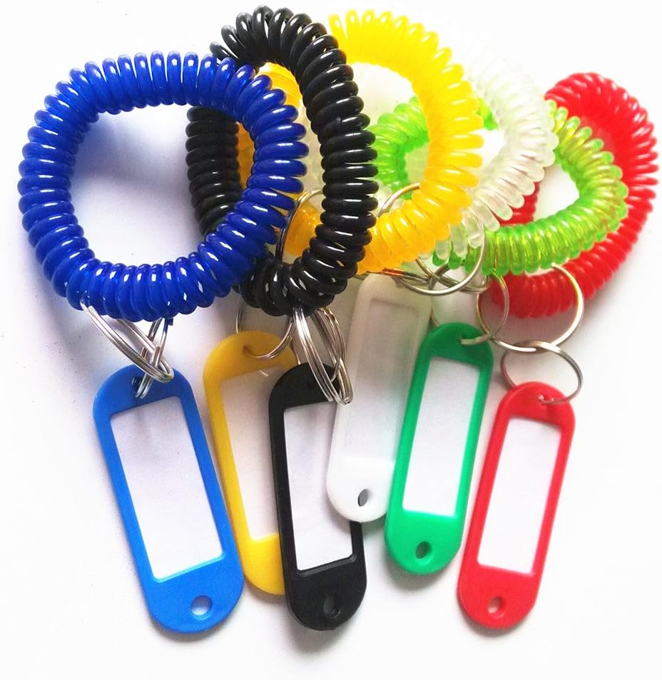 (Similar to)yueton Pack of 6 Colorful Spring Spiral Wrist Coil Key Chain Label, Wrist Band Key Ring Key Tag