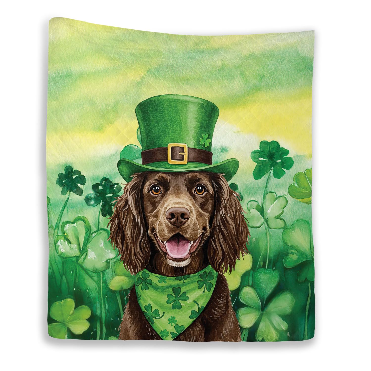 Ninety3POD Lucky Shamrock Happy Boykin Spaniel Saint St. Patricks Day Artwork Quilt Blanket Dog Lover Cozy Comforter Throw Blanket 11001