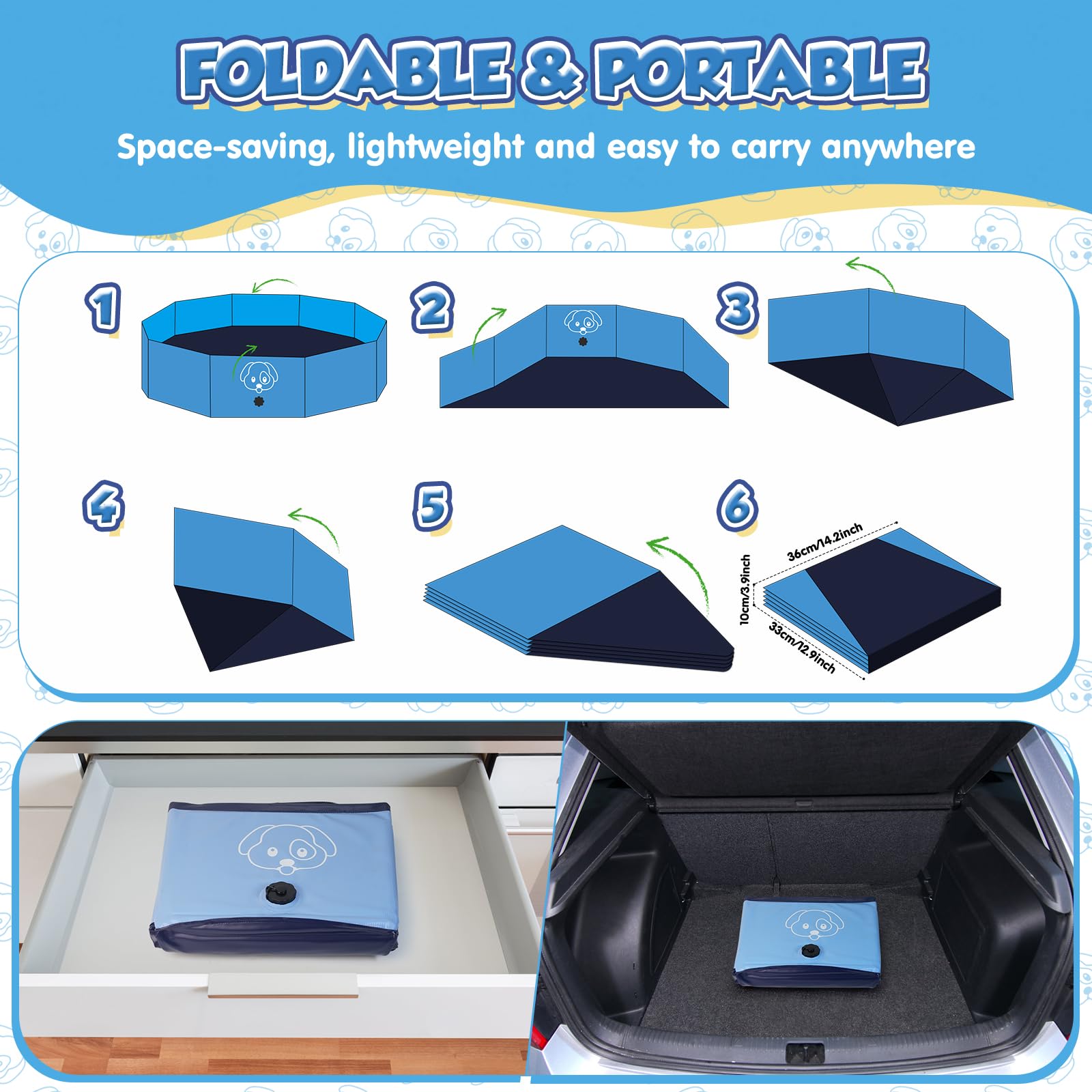 Piscine pour Chiens Grands et Petits en PVC Antidérapant, Piscine pour Chiens Pliable et Portable - Idéal Baignoire pour Chien(120 * 30 cm)