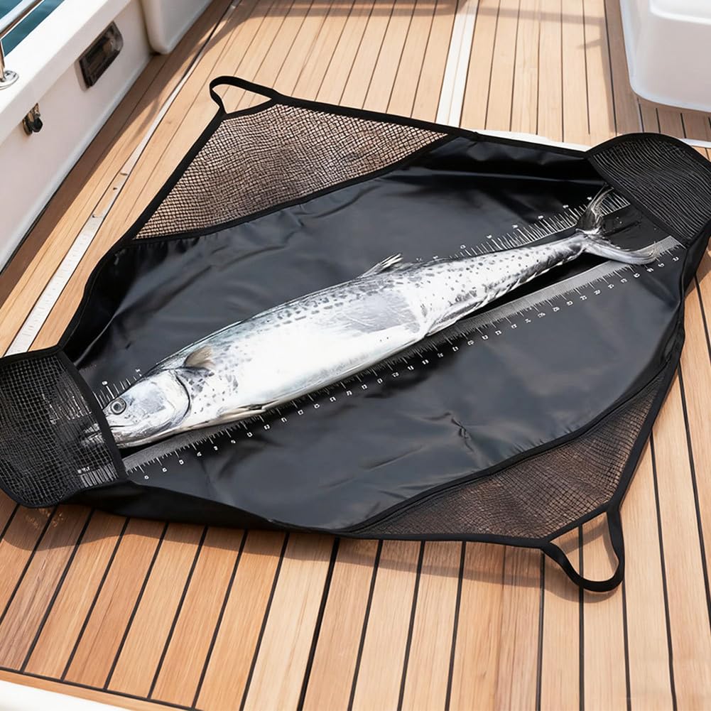 Abhakmatte Angeln mit Maßband,Abhakmatte Karpfen mit Griffen für Transport und Gewicht,Kompakte,Wasserabweisend,Abhakmatte für Raubfisch für Große Barsche,Karpfen,Welse (A-120x65cm)