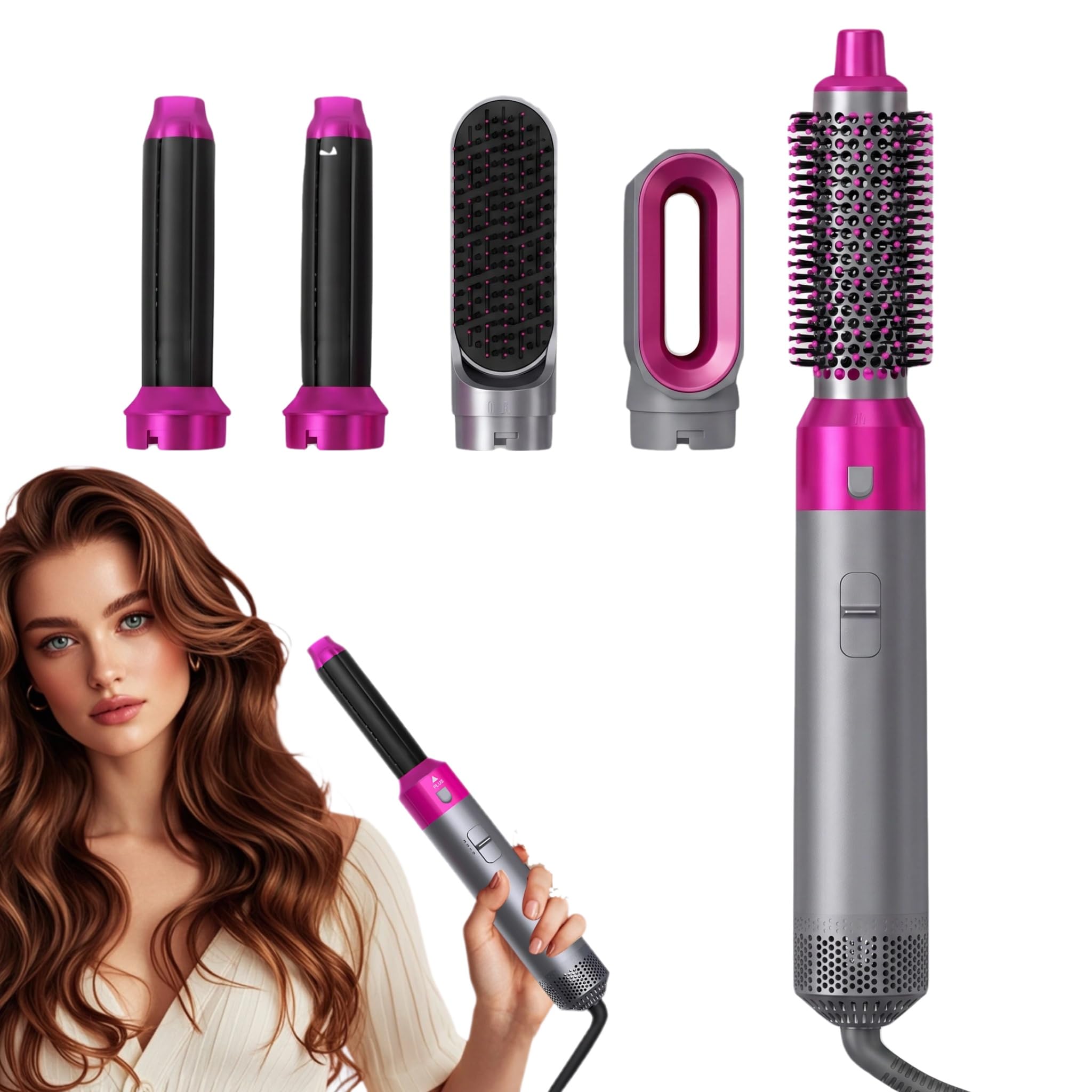 5 in 1 Hairstyler Set - Air Styler set mit 1000W Warmluftbürste mit Föhn, Lockenstab, Glättbürste – Trocknen, Glätten, Locken für alle Haartypen, Luftcurler Stylinggerät