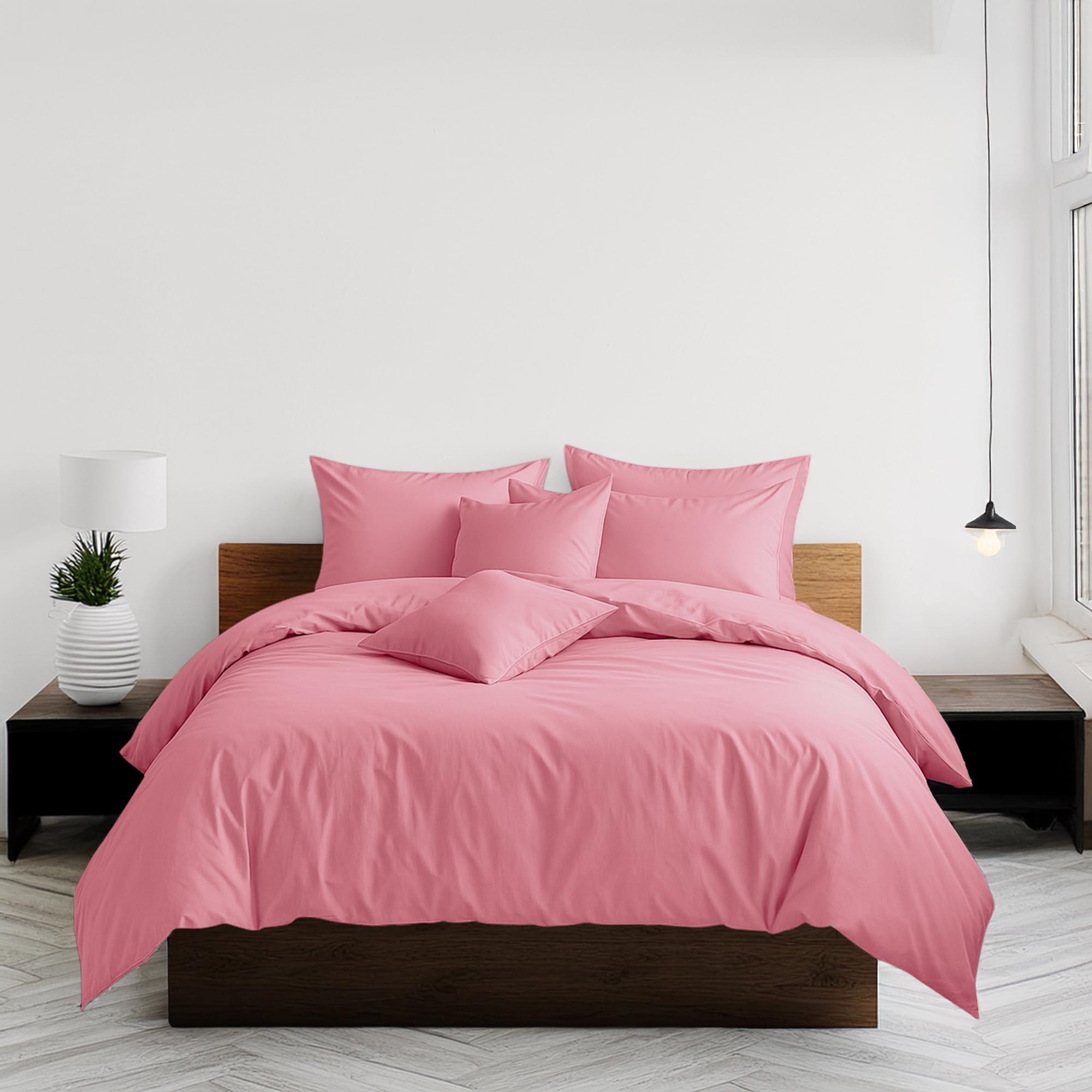 Snug City Single Plain Dyed Easy Care Polycotton Duvet Cover and Pillowcase Set - Pink