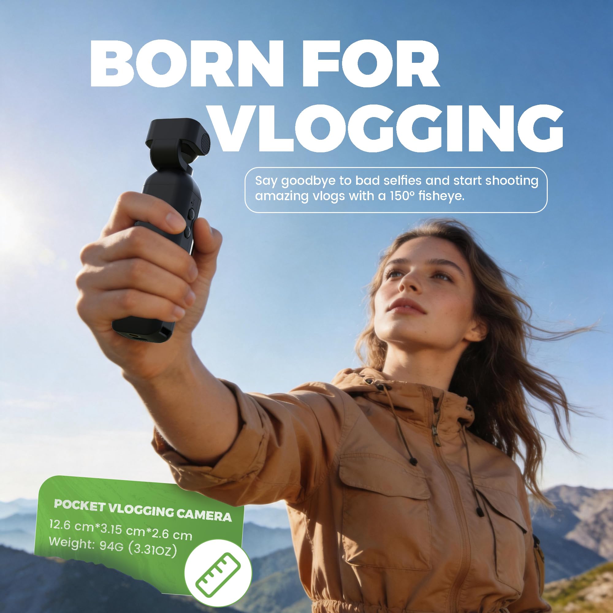 Kaysunlink Videocamera per Vlogging 1080P con obiettivo girevole a 270°, fotocamera tascabile POV palmare con touch screen e WiFi, 5 ore di alimentazione, videocamera di registrazione con un solo