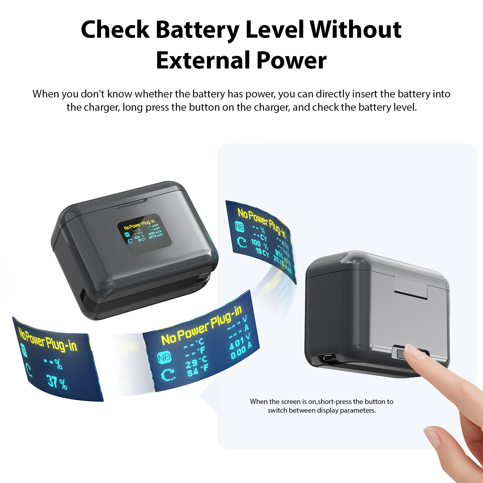 Caricabatterie Doppio, Display LCD a Ricarica Rapida da 36 W con Copertura Magnetica e Cavo di Tipo C, per la Gestione della Batteria della Fotocamera Fotografia All'aperto