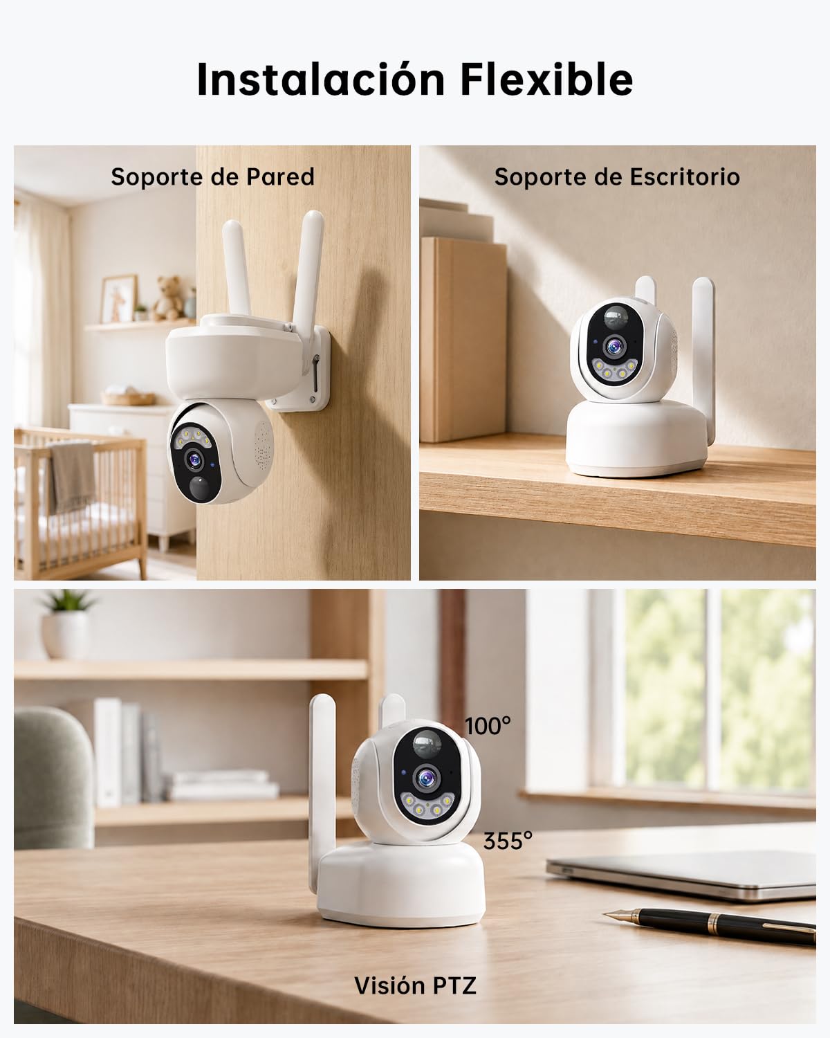 NUASI 4G LTE Camara Vigilancia Interior con Tarjeta SIM Inalámbrica, 2K HD | 360° PTZ IP Cámara de Seguridad con Batería, sin WiFi, Visión Nocturna a Color, Detección de PIR, Audio Bidireccional, IP66