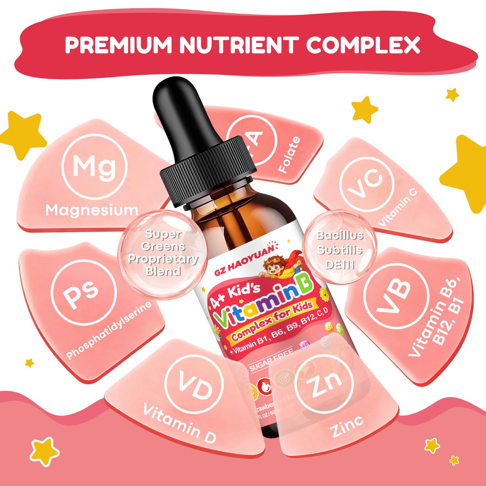 Vitamin B Complex for Kids with B1, B6, B9, B12 & Magnesium, Super Greens, Kids B Complex Supplement for Brain Support, Energy & Focus, Digestive Gut & Immune Support, Strawberry Flavor, 2 fl oz — Amazon image 8