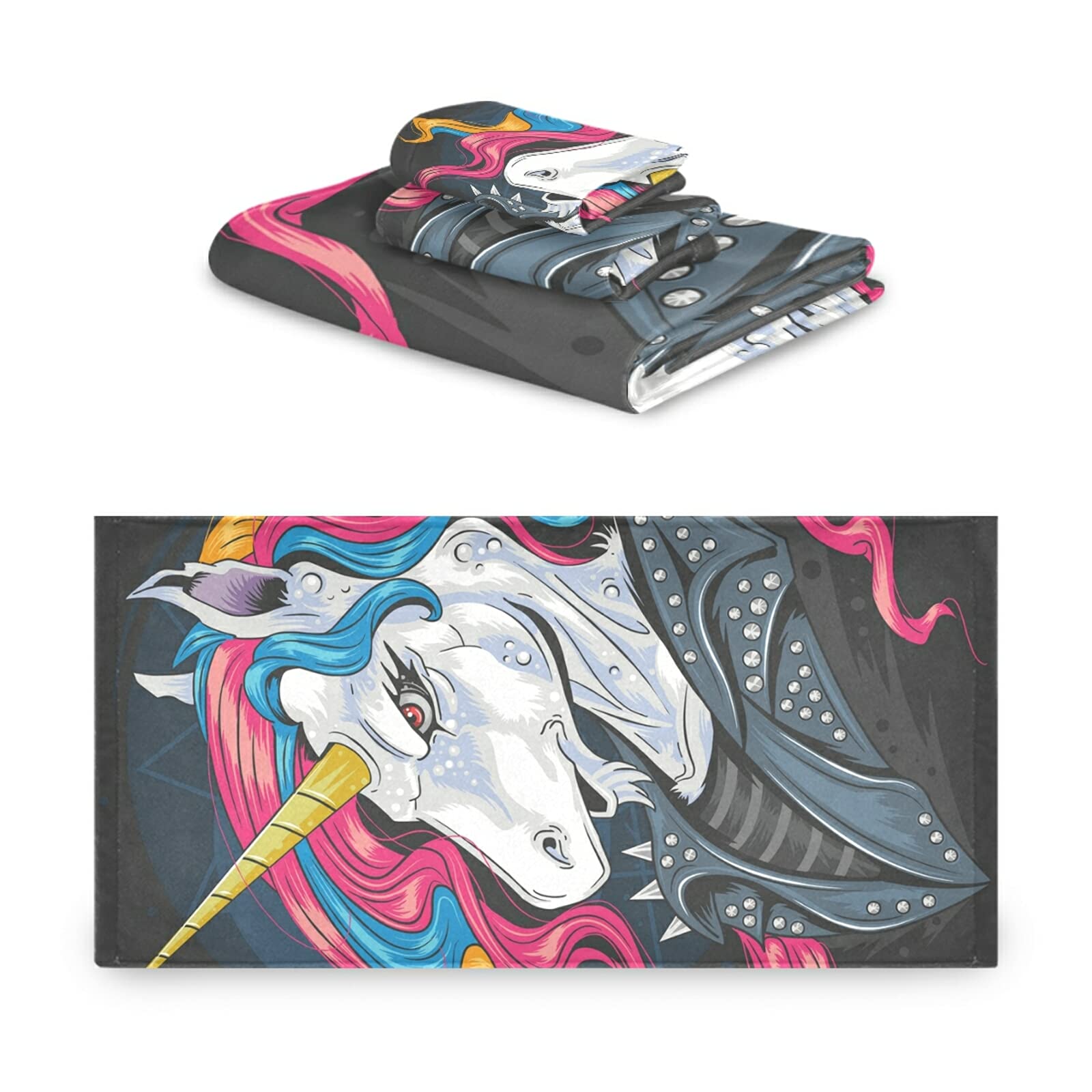 Unicornio Arcoiris Caballero Juego de Toallas para Baño Playa Toalla (1 Toalla de Baño y 1 Toalla de Mano y 1 Paño de Lavado) para Nadar Niñas Niños