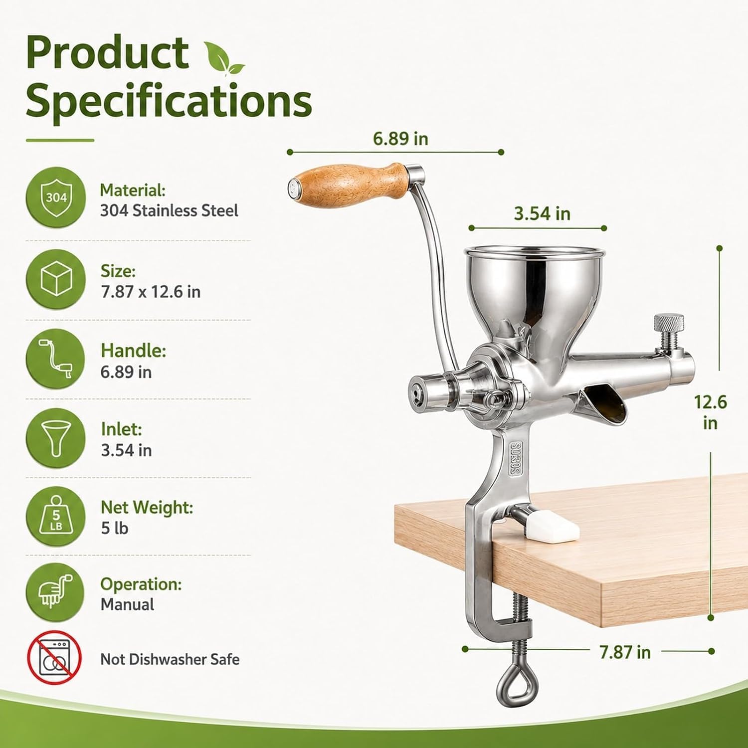 Manuale Wheatgrass spremiagrumi, Manovella manuale estrattore di succo